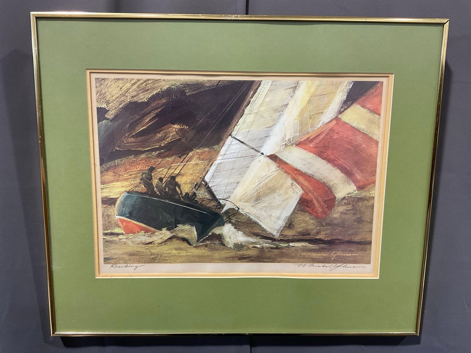 Framed Signed Litho titled Reaching by Marshal Johnson, 21h x 24w x 3d inches - 2