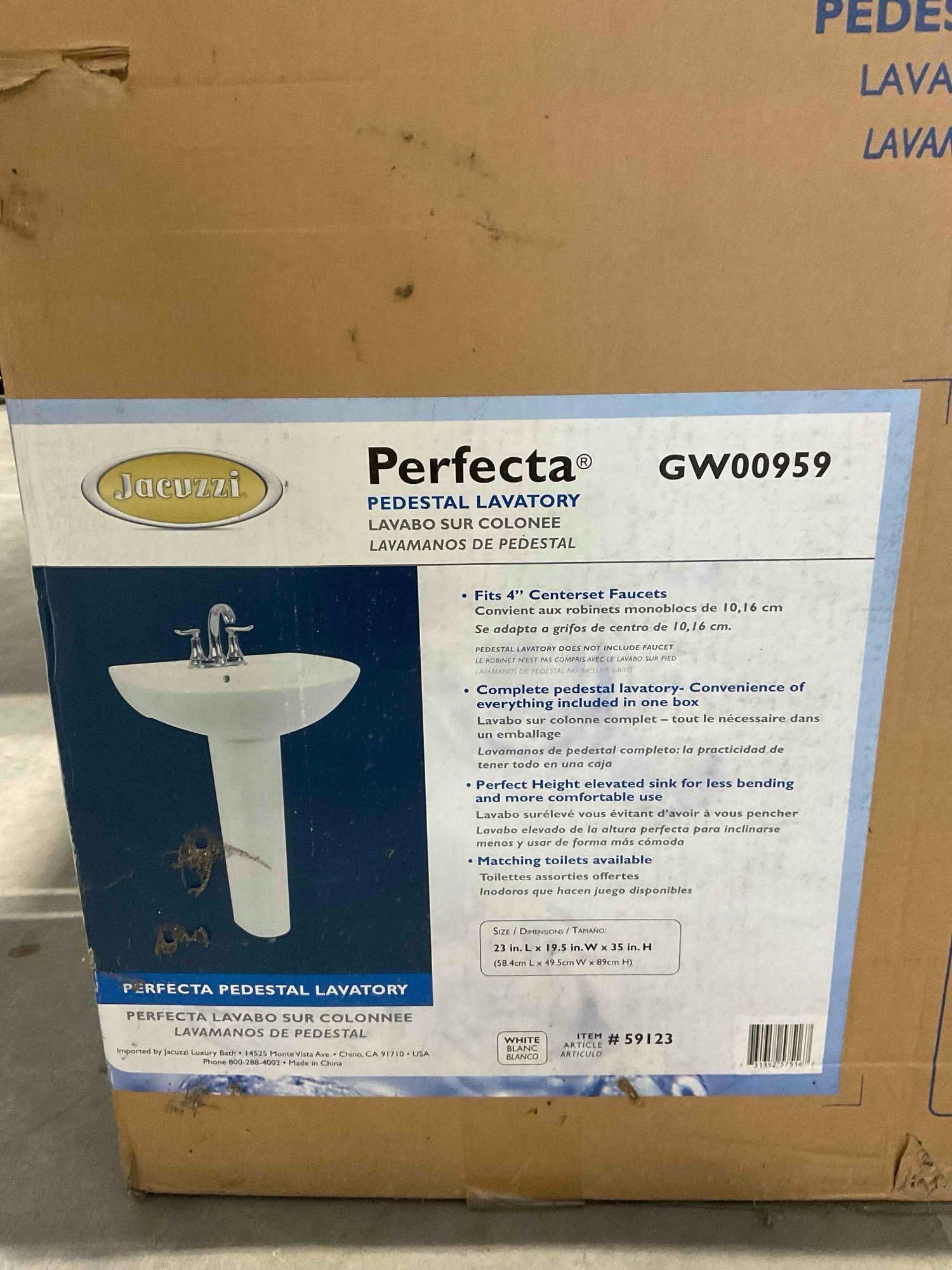 Jacuzzi Perfecta White China Pedestal Lavatory Sink in Original Box. Good Condition. See pics. - 3