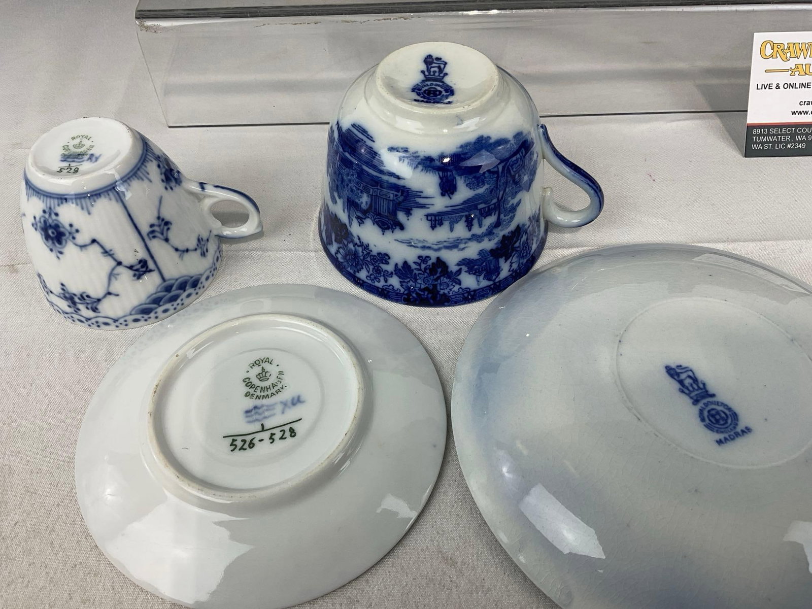 2 Cup & Saucers, Royal Copenhagen Demitasse Size & Royal Doulton full size, 5h x 6w x 6d inches - 3