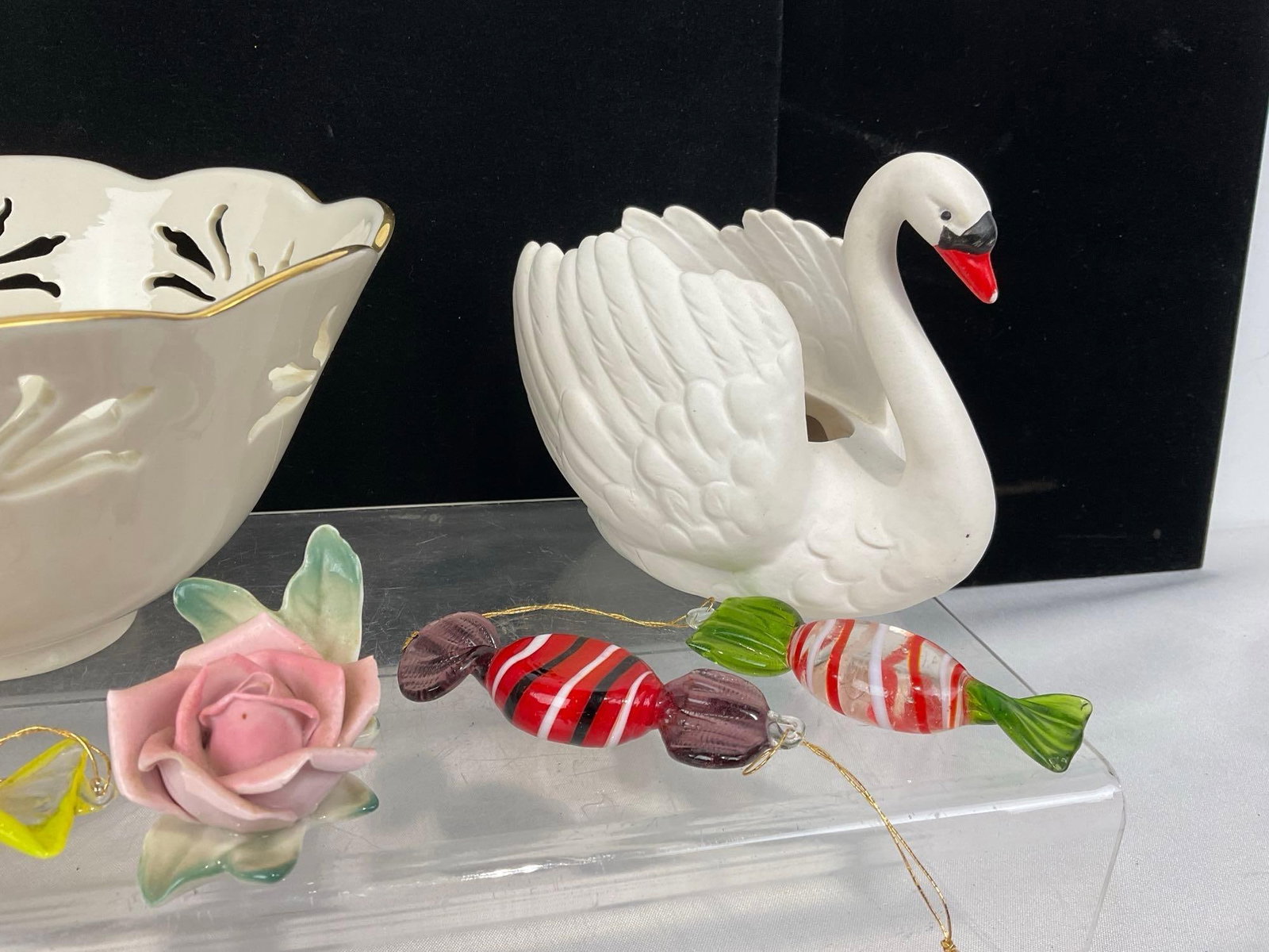 Goebel Great Spotted Woodpeck & Swan Figures, Lenox Bowl, & Glass Candy pieces & more - 3