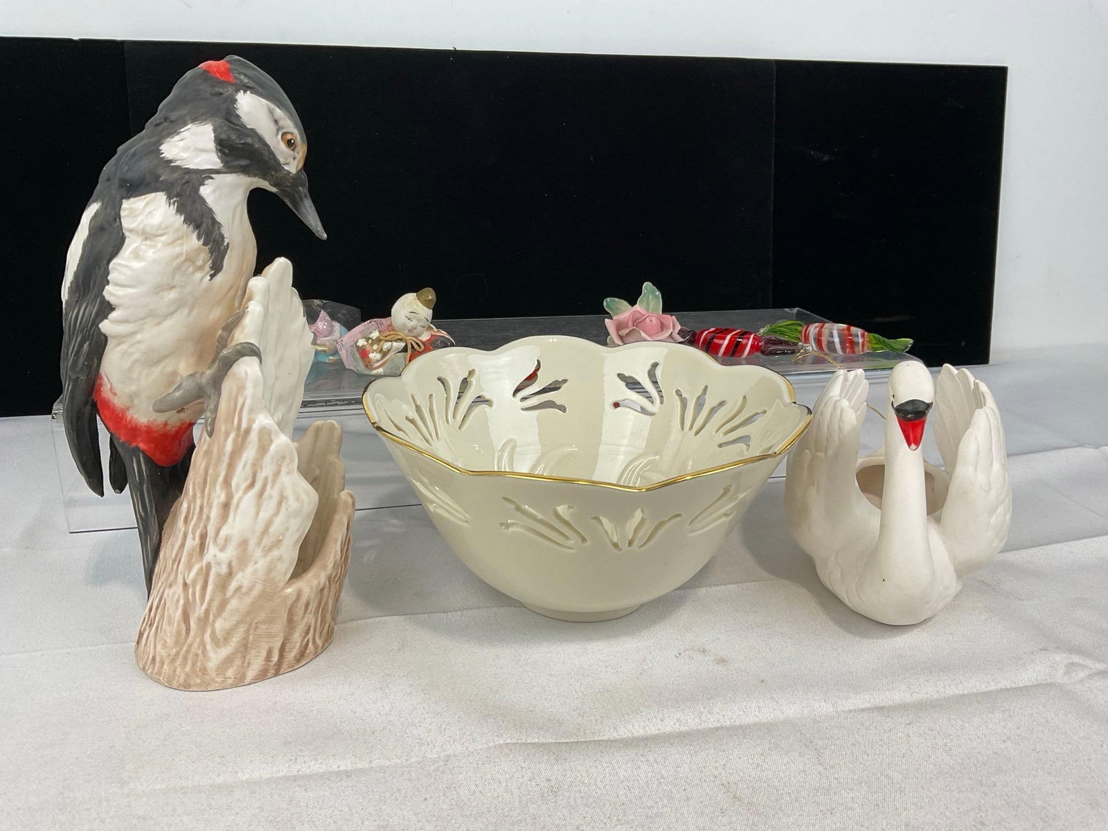Goebel Great Spotted Woodpeck & Swan Figures, Lenox Bowl, & Glass Candy pieces & more - 4