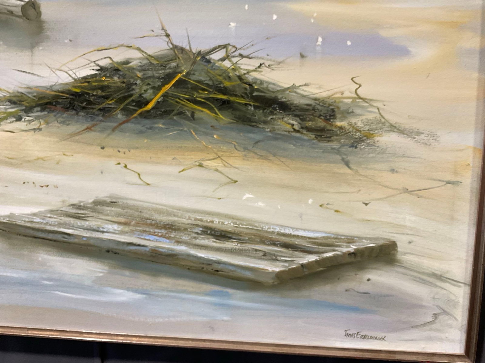 Framed Large Oil on Canvas, Beach Scene by James Eichelberger, 26h x 50w x 3d inches - 3