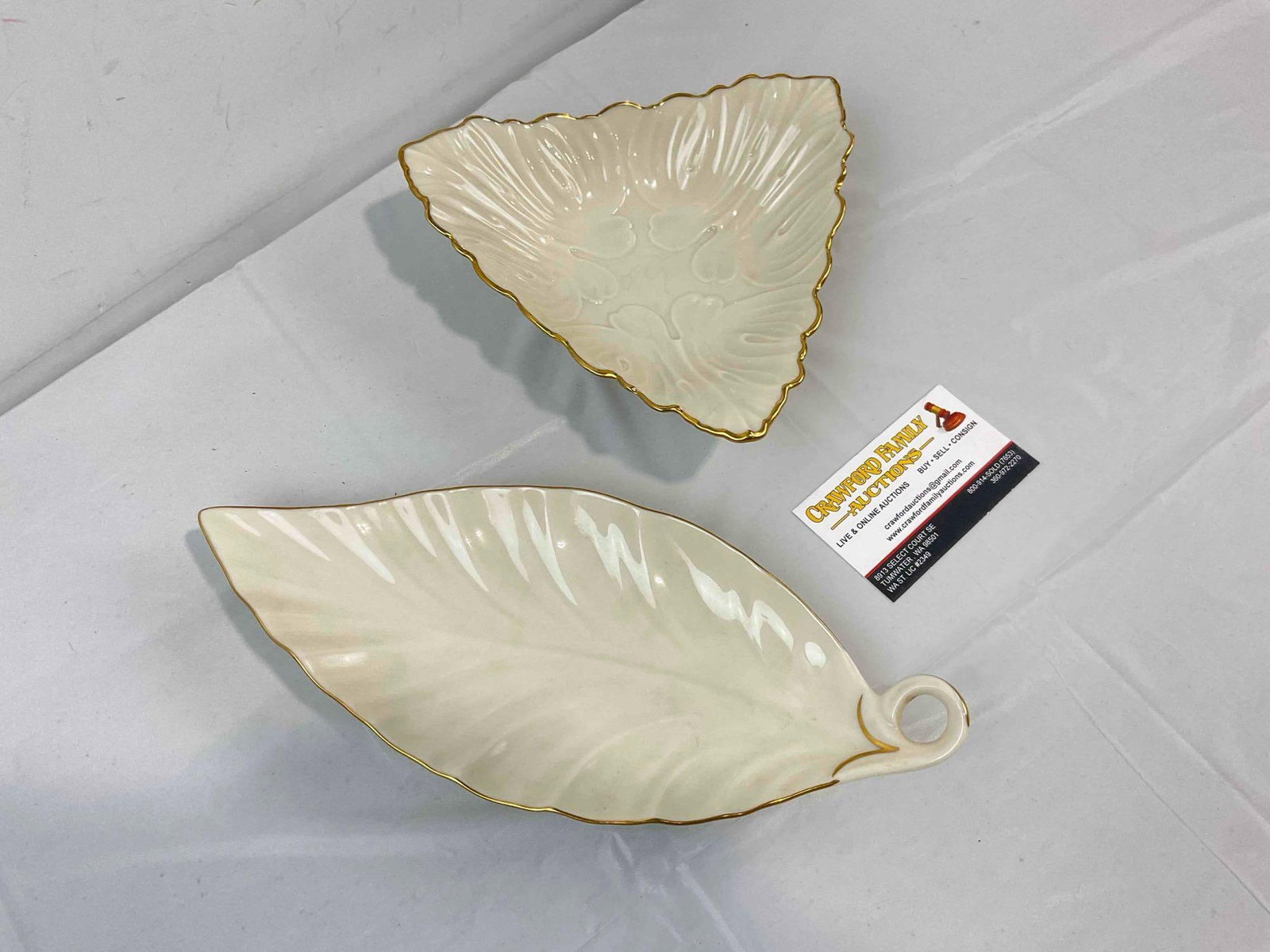 2 pcs Vintage Lenox Cream Ceramic Dishes w/ Hand-painted 24KT Gold Trim. Very Good Cond. - 2