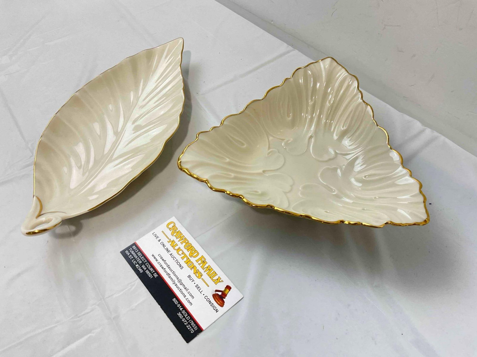 2 pcs Vintage Lenox Cream Ceramic Dishes w/ Hand-painted 24KT Gold Trim. Very Good Cond. - 3