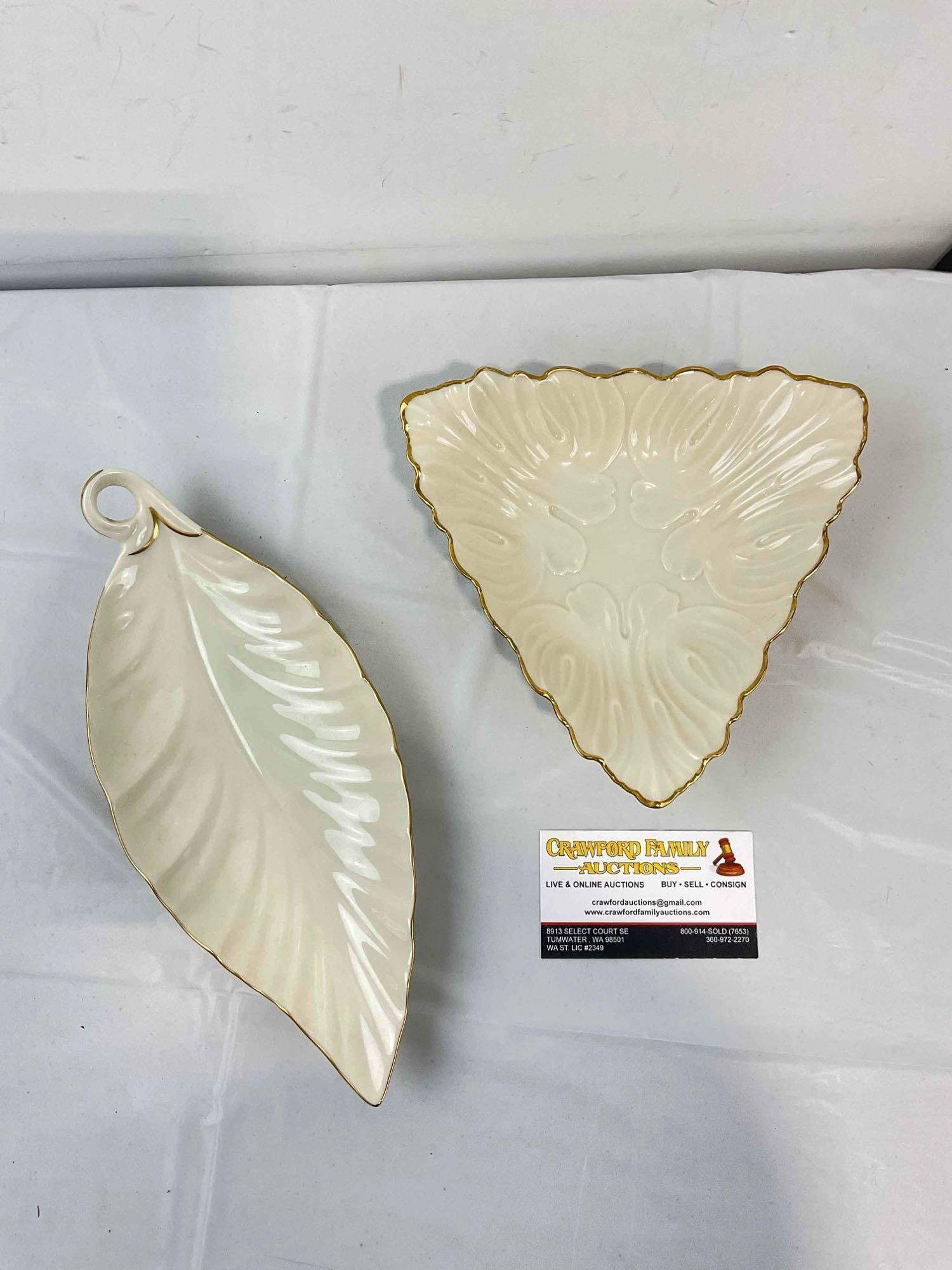 2 pcs Vintage Lenox Cream Ceramic Dishes w/ Hand-painted 24KT Gold Trim. Very Good Cond. - 4