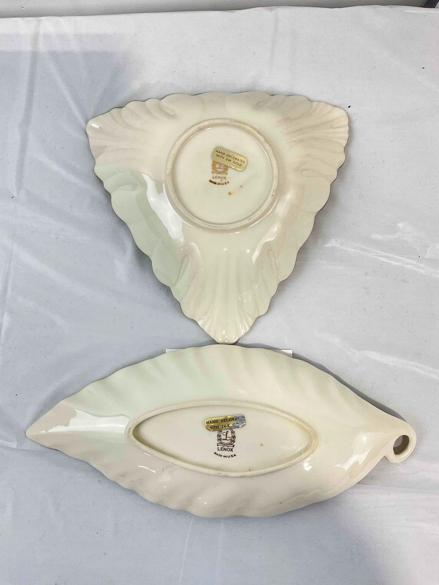 2 pcs Vintage Lenox Cream Ceramic Dishes w/ Hand-painted 24KT Gold Trim. Very Good Cond. - 5