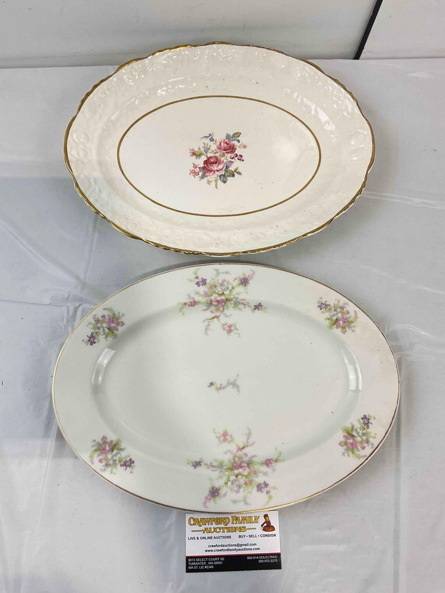 2 pcs Vintage Oval Ceramic Serving Platter Trays, incl. Pope-Gosser & Jackson. Very Good Cond. - 2