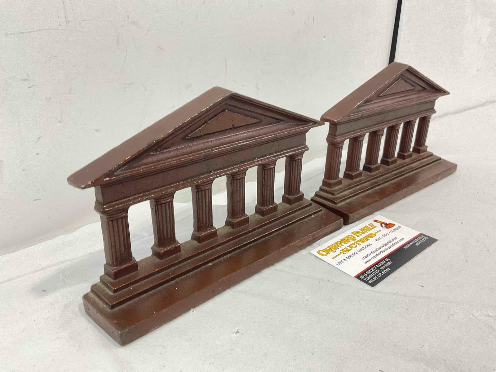 Pair of Vintage Cast Iron w/ Bronze Finish Parthenon Temple Bookends. Excellent Condition. - 2