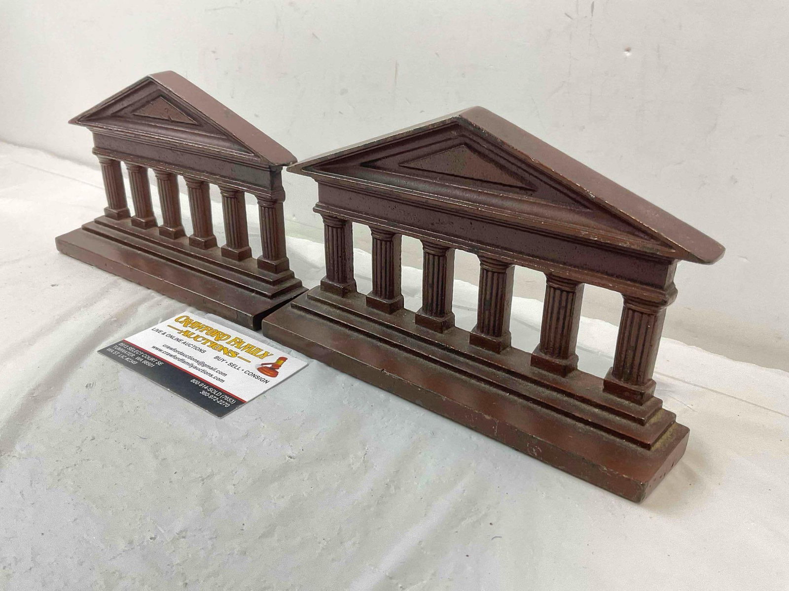 Pair of Vintage Cast Iron w/ Bronze Finish Parthenon Temple Bookends. Excellent Condition. - 3