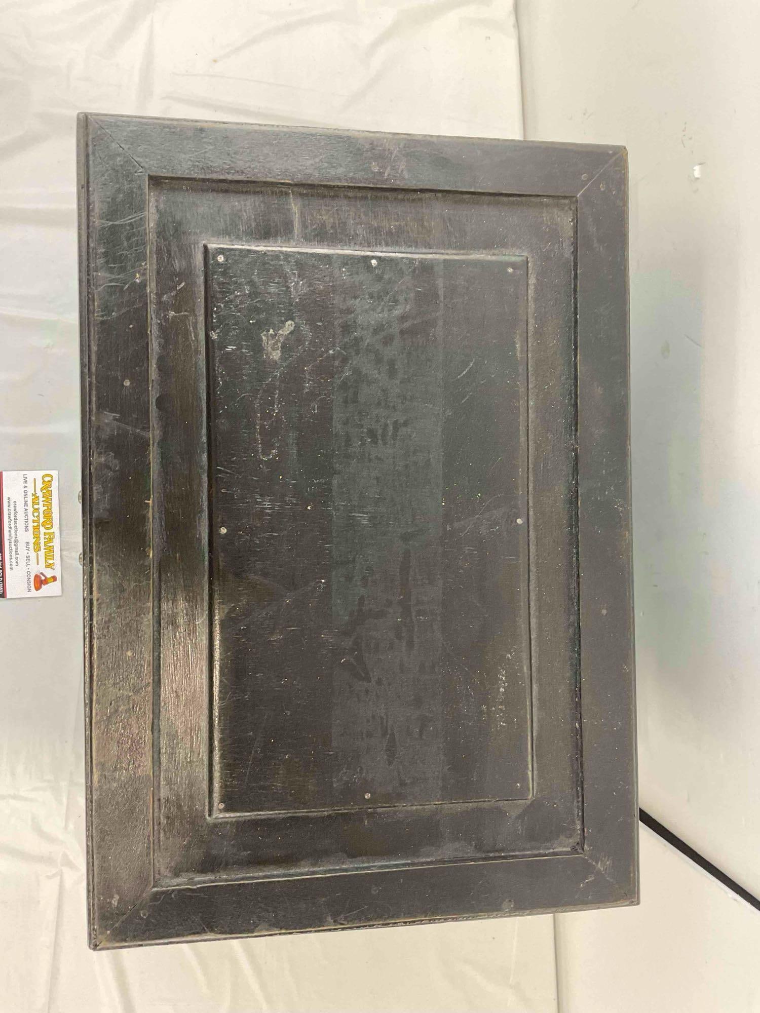 Vintage Asian Style Black Lacquered Wooden Box w/ Metal Accents. Very Good Condition. - 4