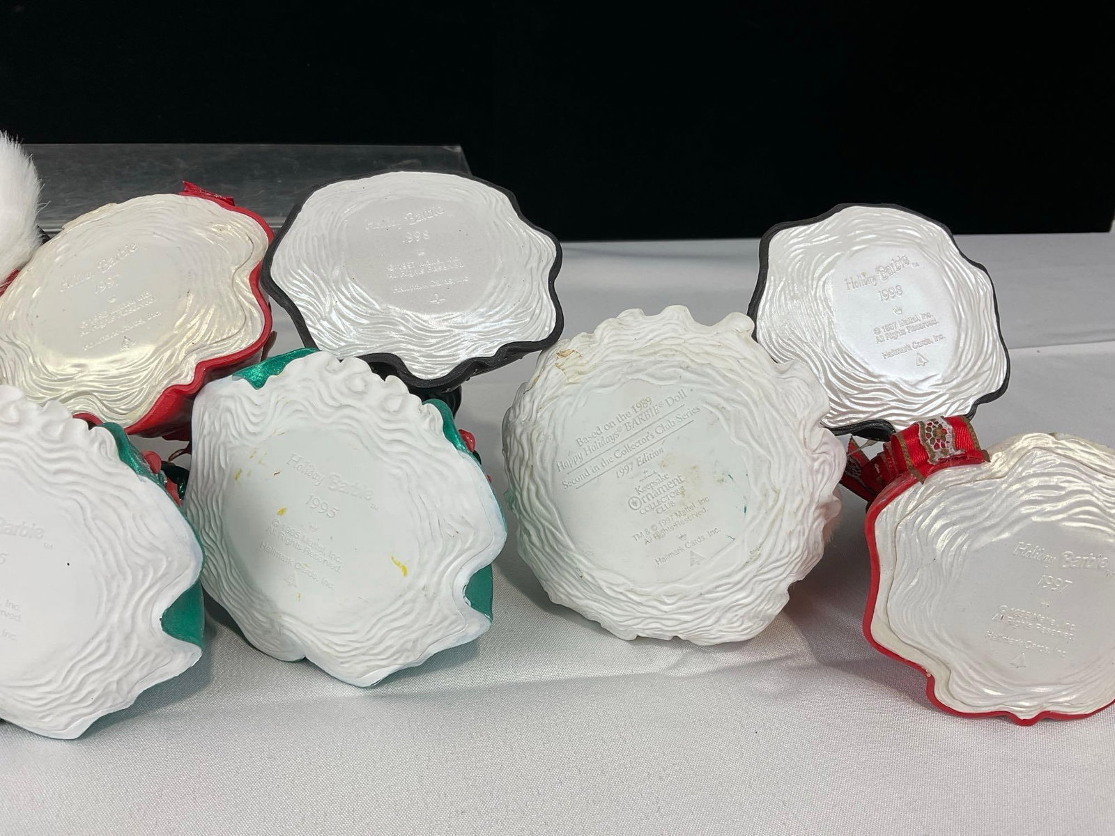 14 Vintage Holiday Barbie Ornaments, 1994-2005, Mattel & Hallmark, 8 patterns - 5