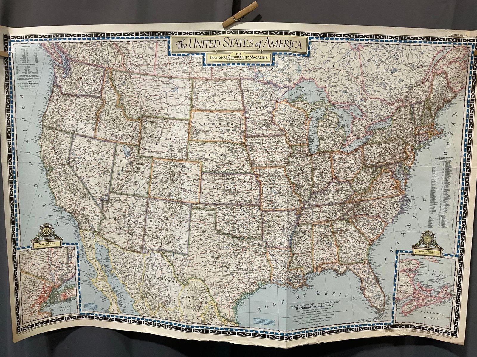 Vintage 1951 Map of the United States of America, The National Geographic Magazine, approx 60 x 30: Appears to be in good shape. The piece when rolled up measures approx 8h x 6w x 3d inches. See pics. E-5360
