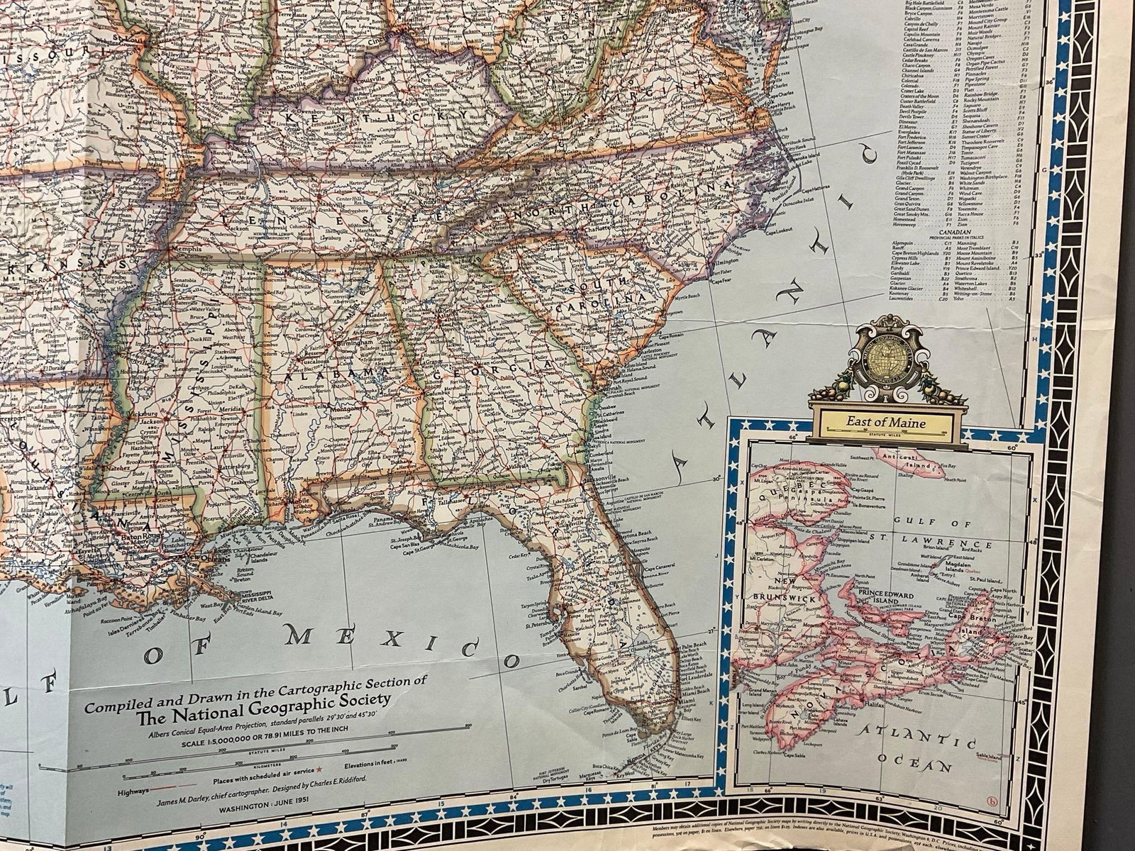 Vintage 1951 Map of the United States of America, The National Geographic Magazine, approx 60 x 30 - 4