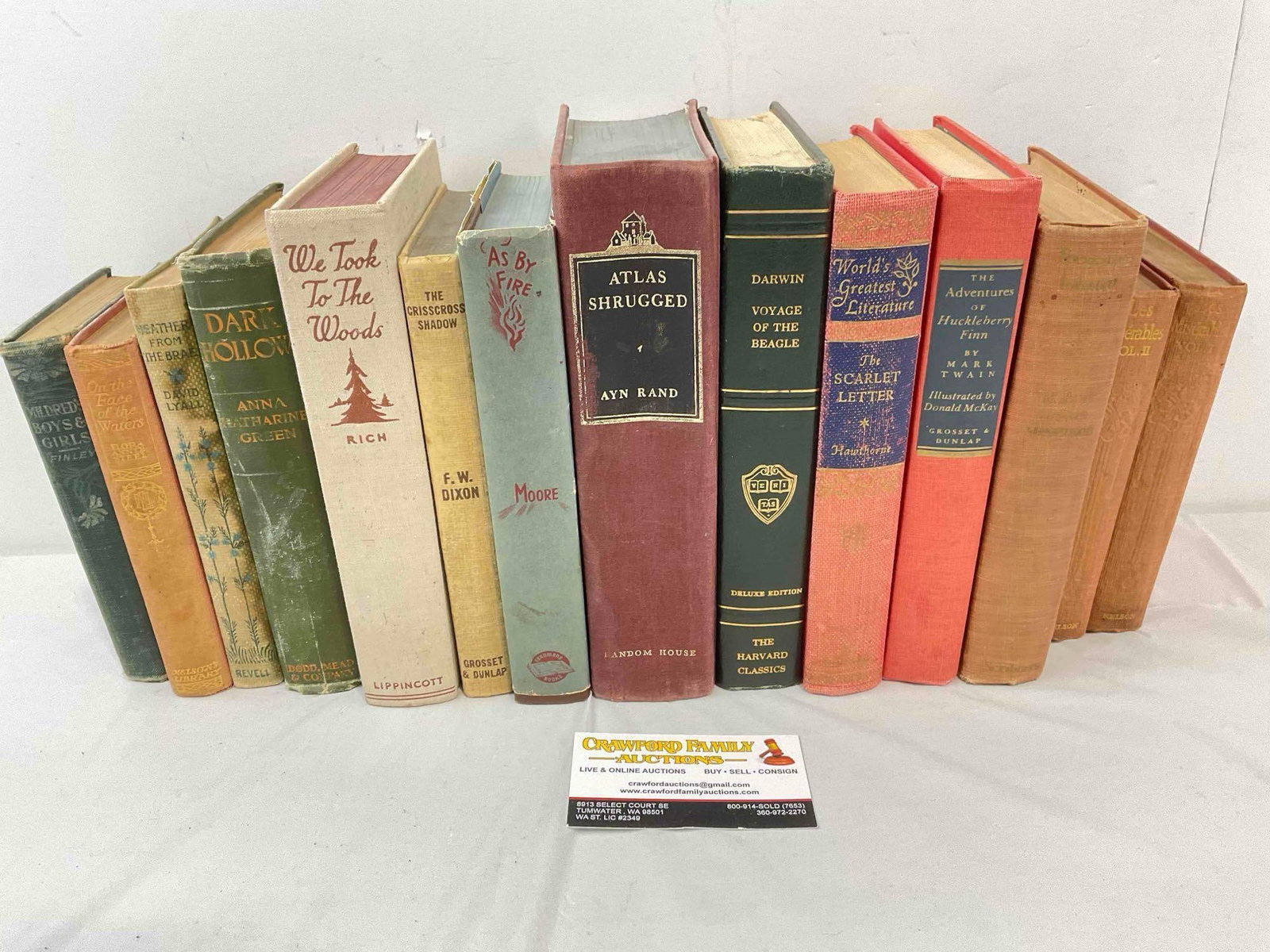 14 pcs Vintage Hardcover Books, incl. "Atlas Shrugged," "Les Miserables" & More! See pics.: 14 pcs Vintage Hardcover Books, incl. "Atlas Shrugged," "Les Miserables" & More! Publication dates range from 1880s to 1960s. Pieces have wear indicative of age and use, otherwise looks to be in f
