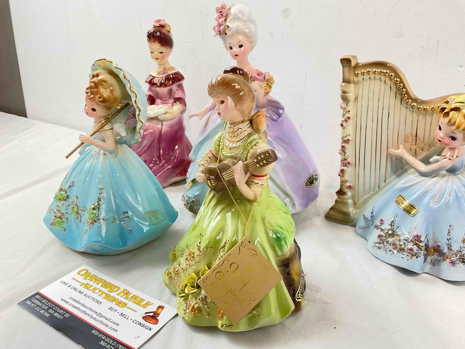 5 pcs Vintage Josef Originals Ceramic Lady Figurines, incl. Robin & Adeline. Good Condition. - 3