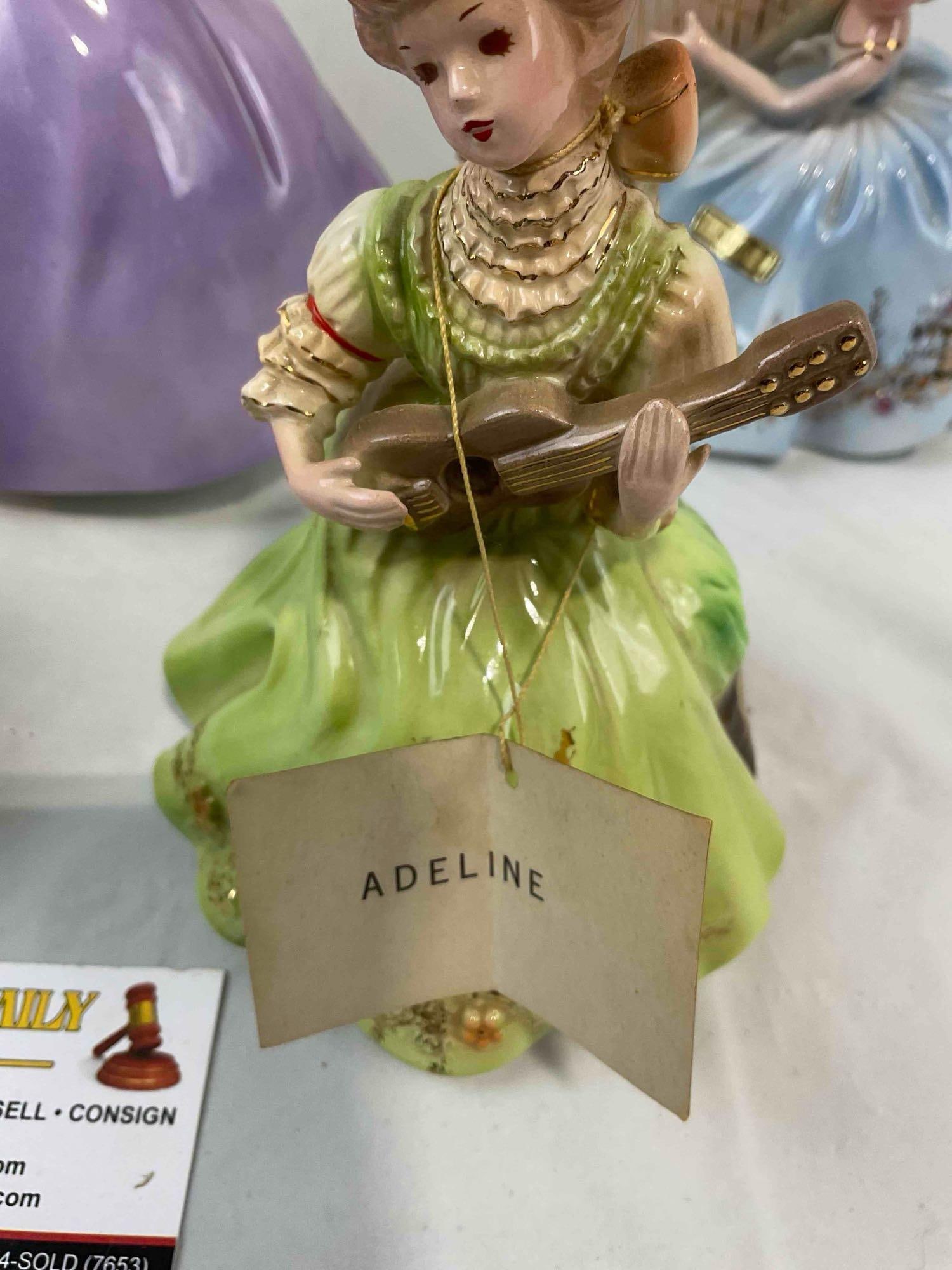 5 pcs Vintage Josef Originals Ceramic Lady Figurines, incl. Robin & Adeline. Good Condition. - 8