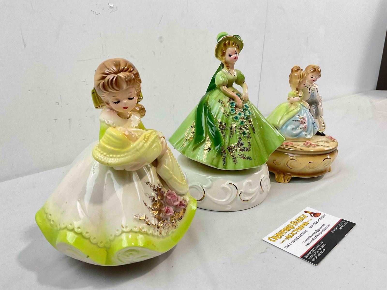 3 pcs Vintage Josef Originals Ceramic Lady Figurine Music Boxes. Fair Condition. See pics. - 2