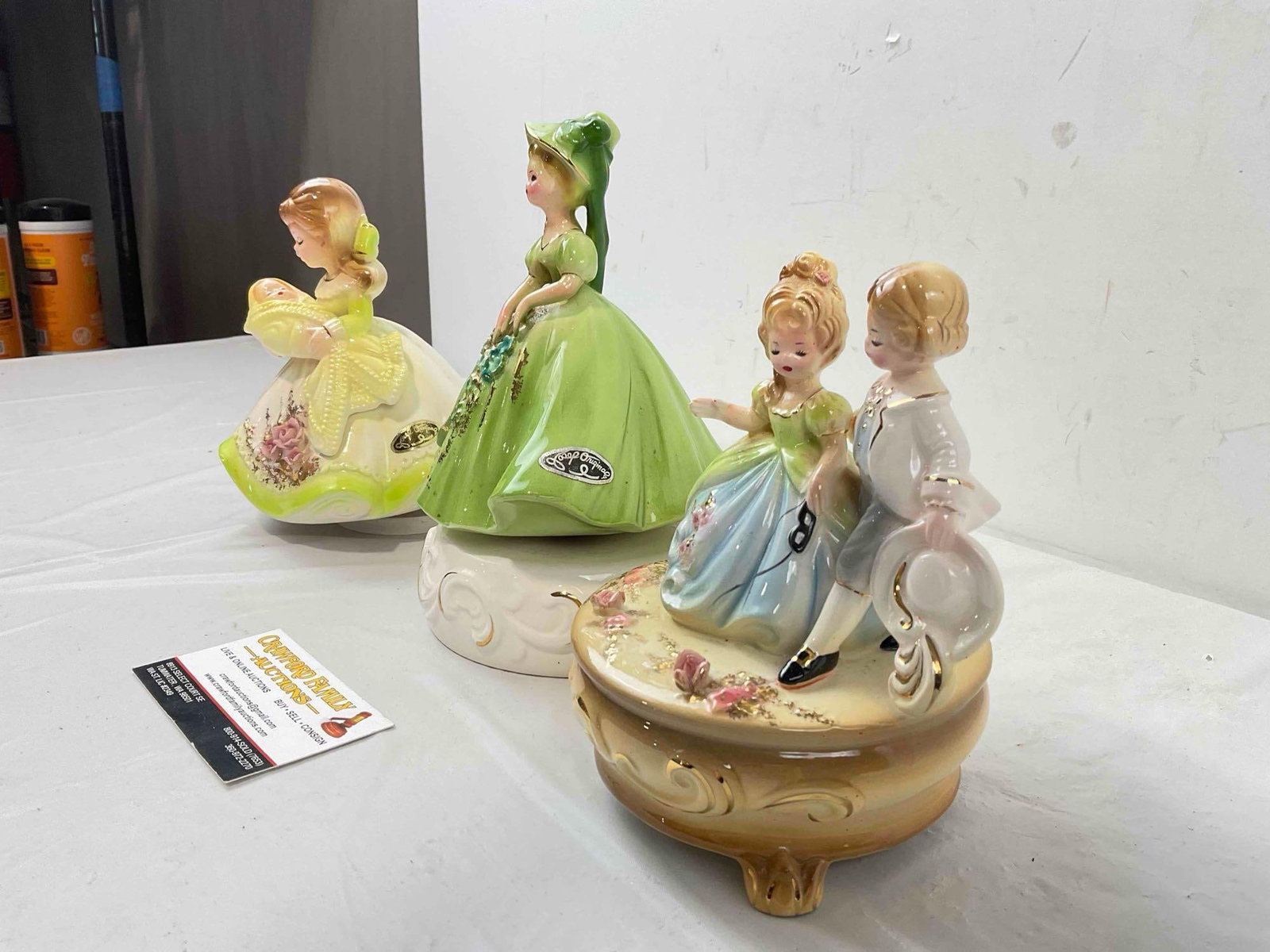 3 pcs Vintage Josef Originals Ceramic Lady Figurine Music Boxes. Fair Condition. See pics. - 3