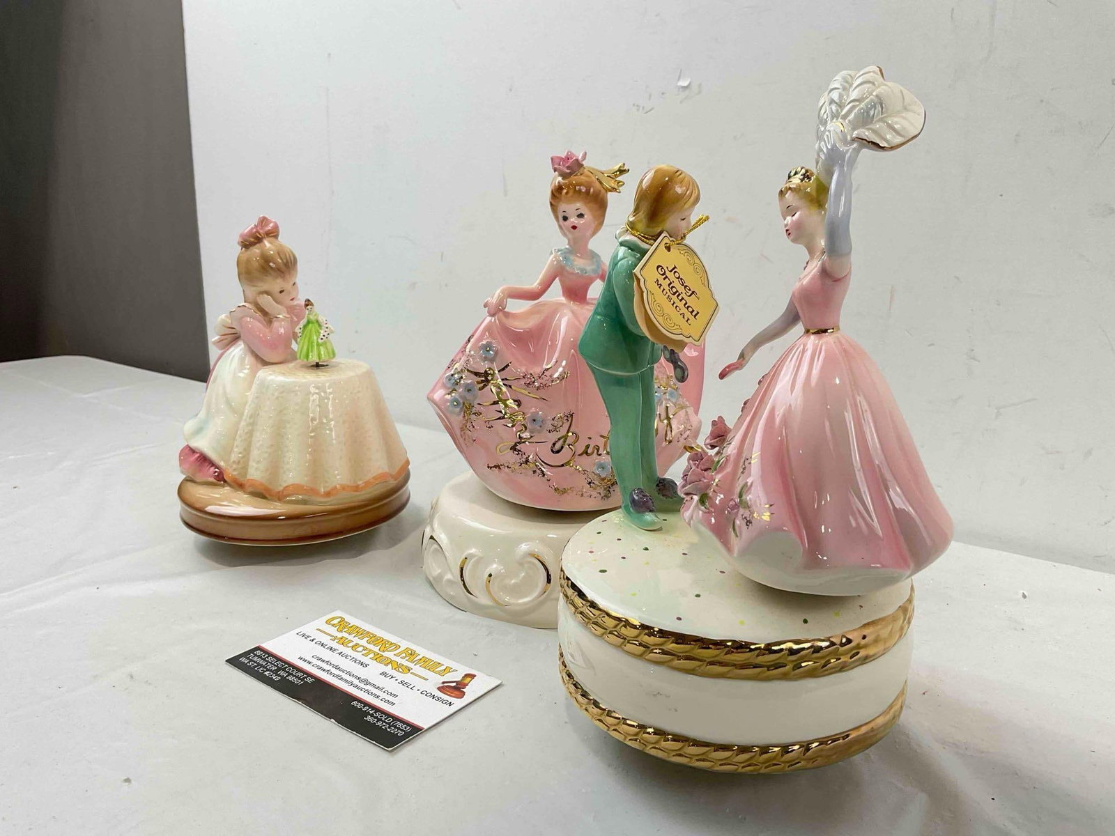 3 pcs Vintage Josef Originals Ceramic Figural Music Boxes, incl. Happy Birthday & More! See pics. - 2