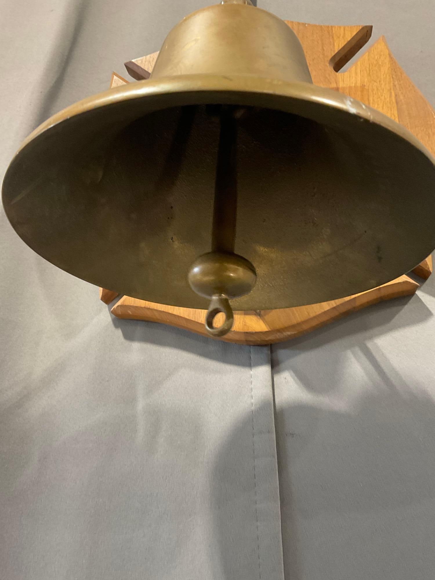 Vintage 1986 Wall Mounted Naval Brass Bell, w/brass plaque, 13h x 13w x 11d inches - 5