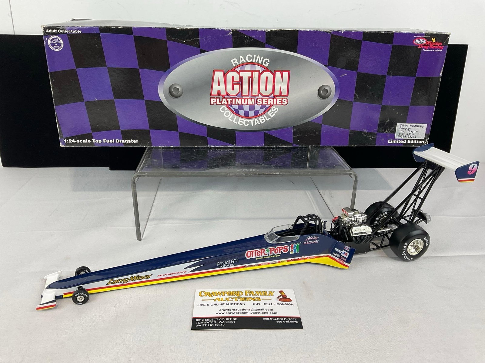 Action Platinum Series Shirley Muldowney Otterpops 1991 Dragster 1:24 Scale Top Fuel Dragster in ...: Appears to be in good shape, the box shows some shelf wear. The piece measures approx 5h x 18w x 6d inches. See pics. E-5940