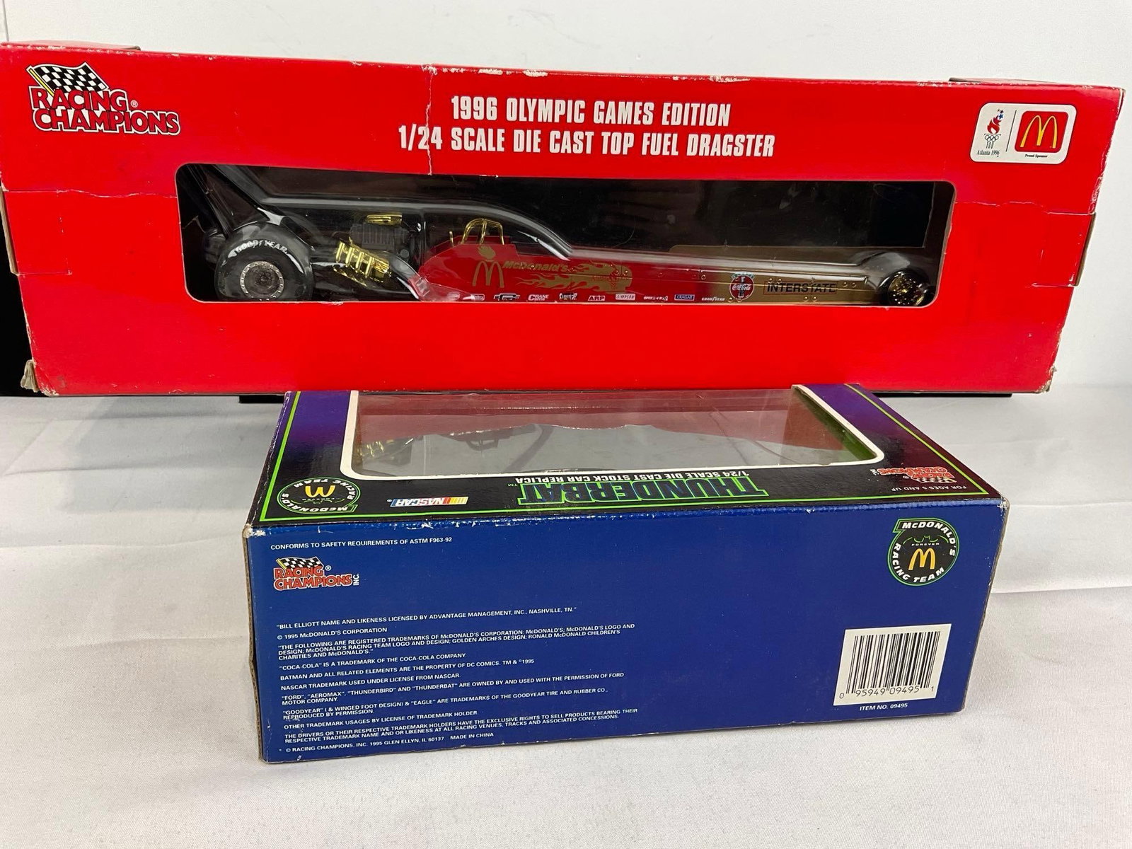 Pair of Diecast Car Models, McDonalds 1996 Olympic Dragster & Racing Champions Thunderbat Stock Car - 4