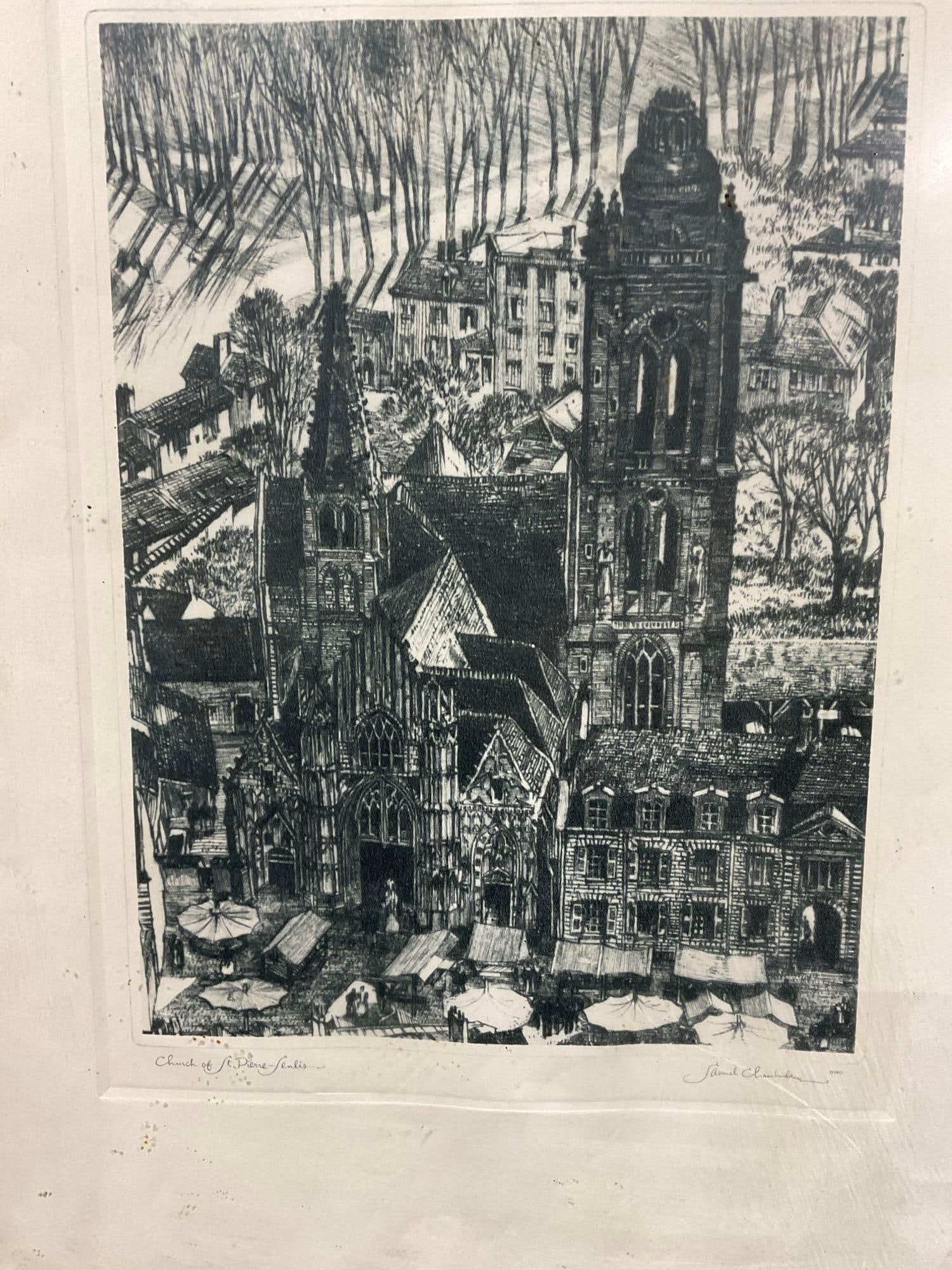 2 Vintage Etching Prints, Cour Du Marche - Bruges, & Church of St. Pierre both by Samuel Chamberl... - 5