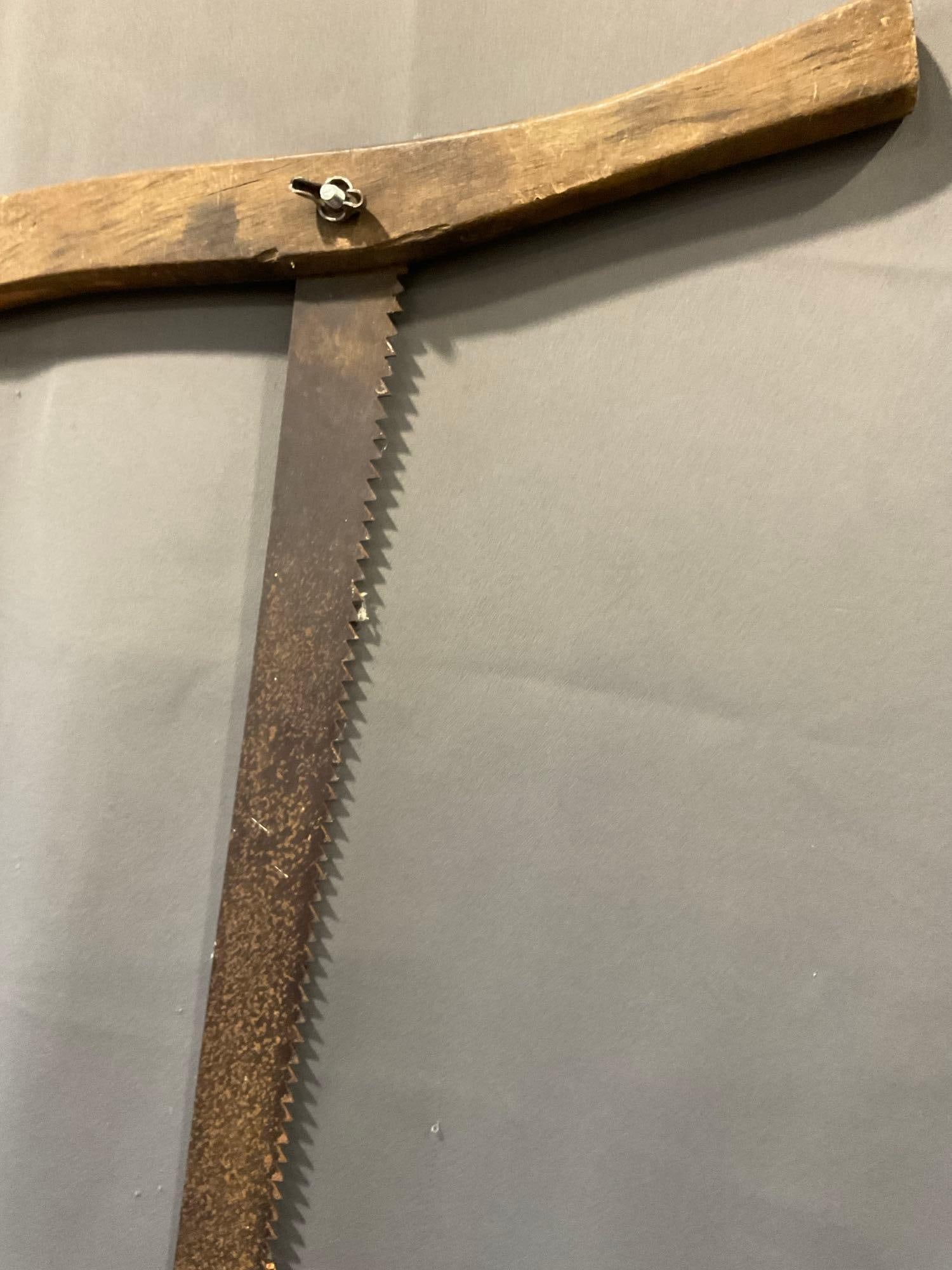 Antique Primitive style Buck/Bow Cross Cut Hand Saw, 25 x 34 inches - 4