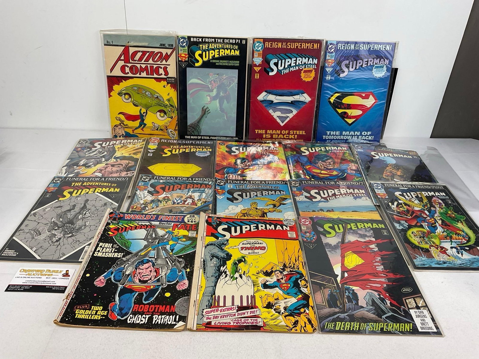 17 DC Comics, Superman in various runs, incl. Funeral For A Friend, The Man of Steel, Adventures of (1 of 12)