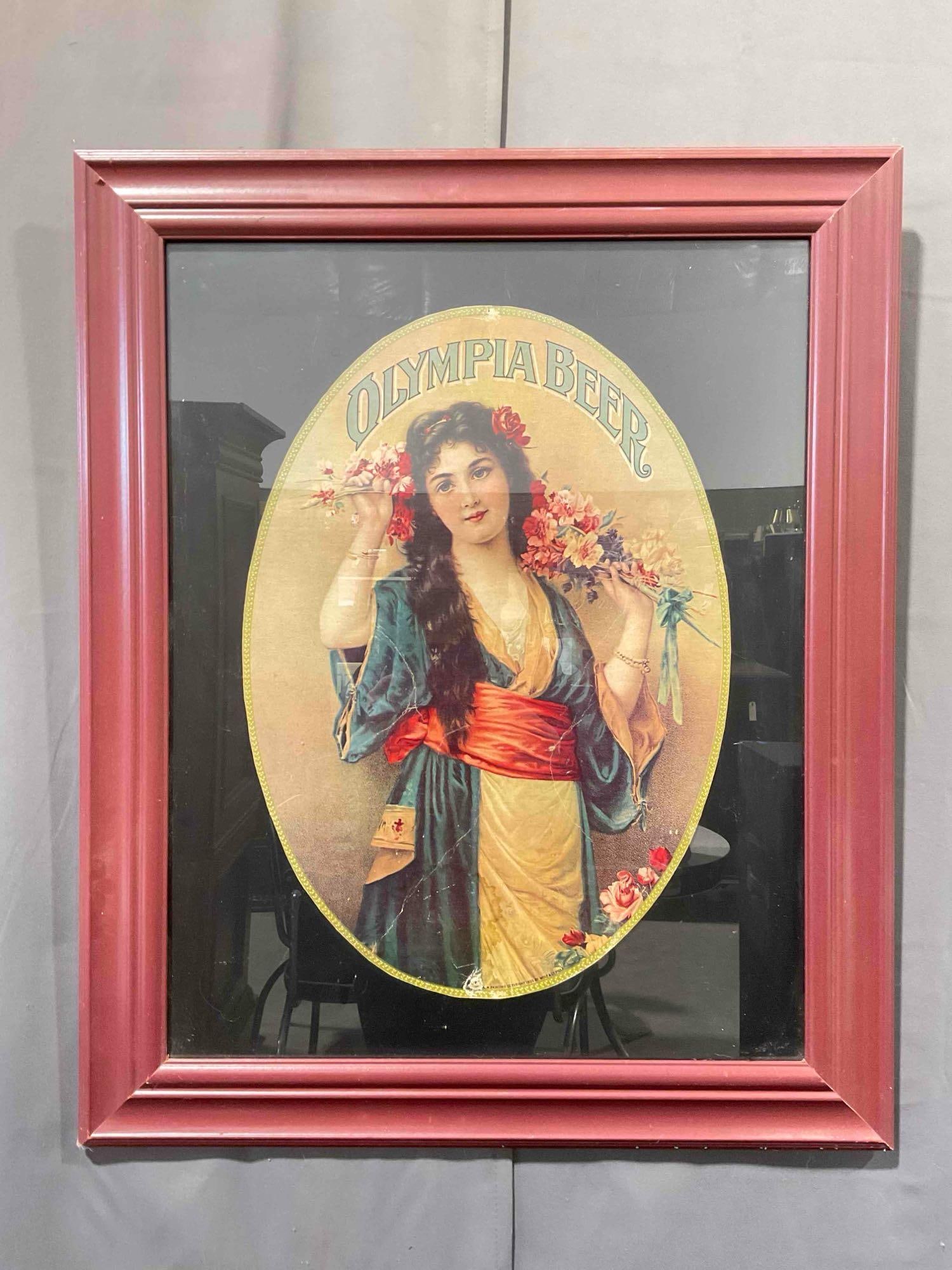 Framed Antique Olympia Beer Advertisement Lithograph, Copyright 1905. Fair Condition. See pics. (1 of 8)