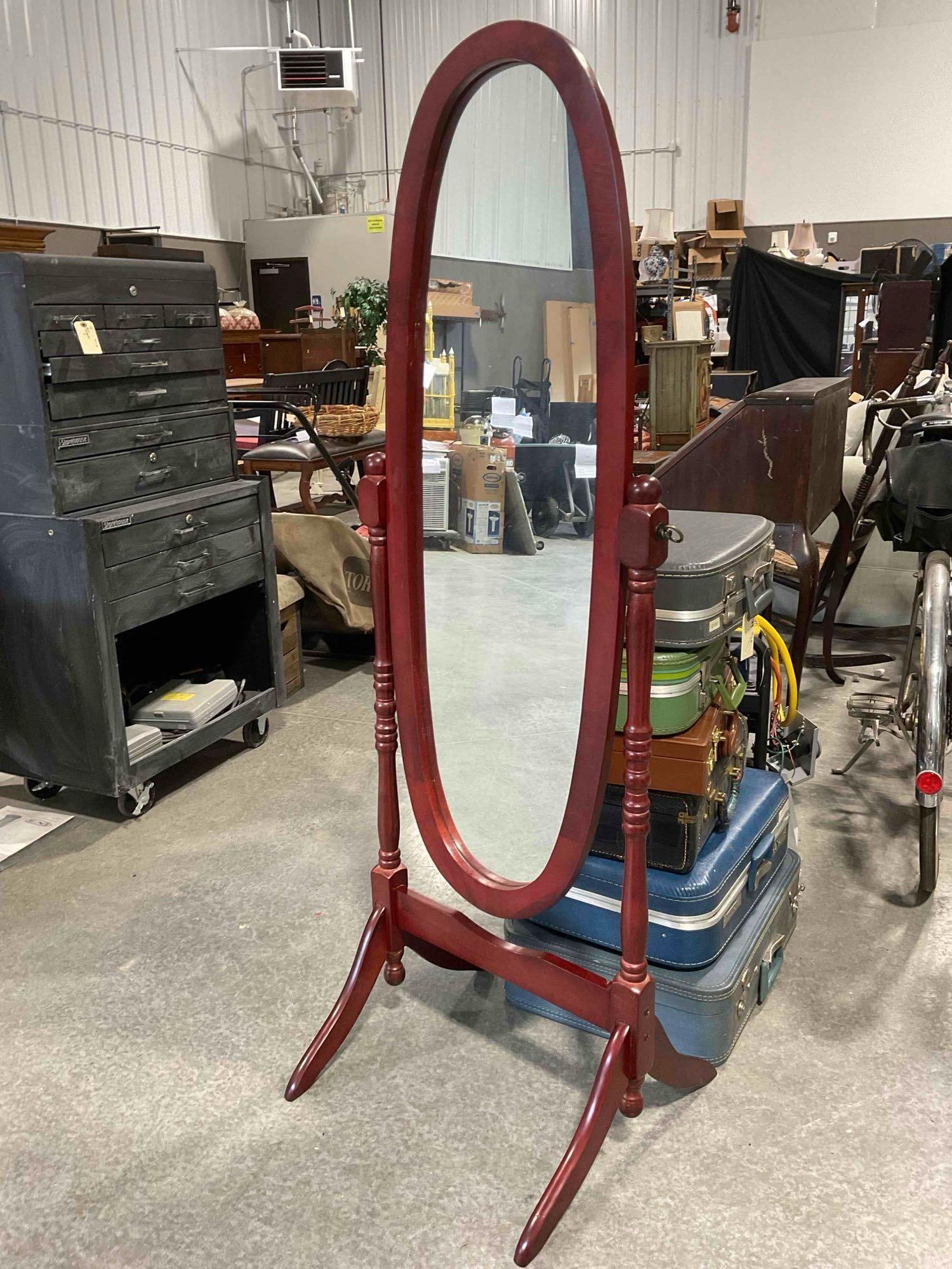 Vintage Standing Oval Floor Mirror in Rosewood Finish Frame. Good Condition. See pics. (1 of 5)