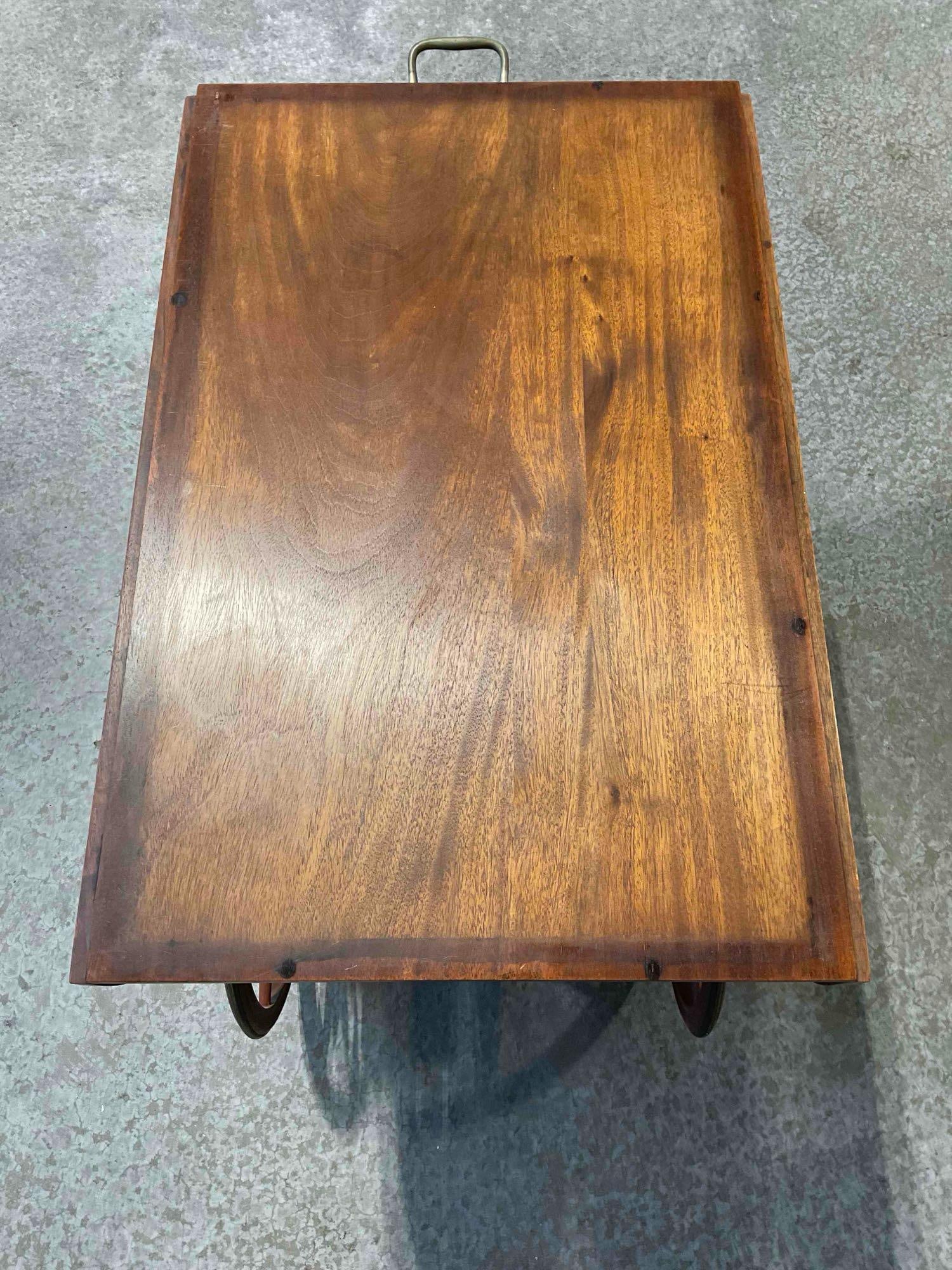 Vintage Handsome Walnut Wood Drop Leaf 2-Tier Tea Cart w/ Glass Tray Cover. Good Condition. - 4