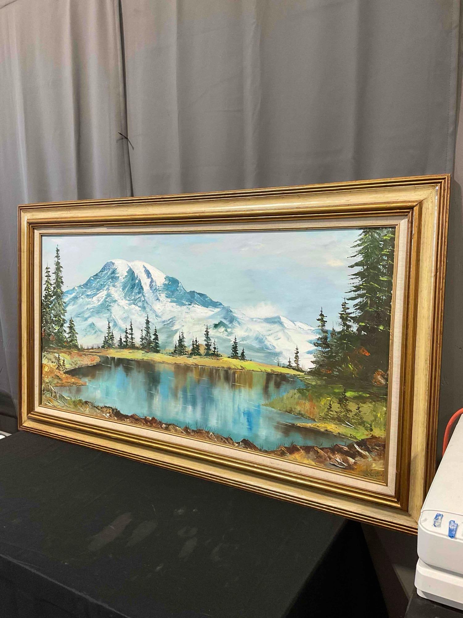 Vintage Framed Original Oil Painting of Mountain Lake, Signed by Artist Hazel Gibbons. See pics. - 2
