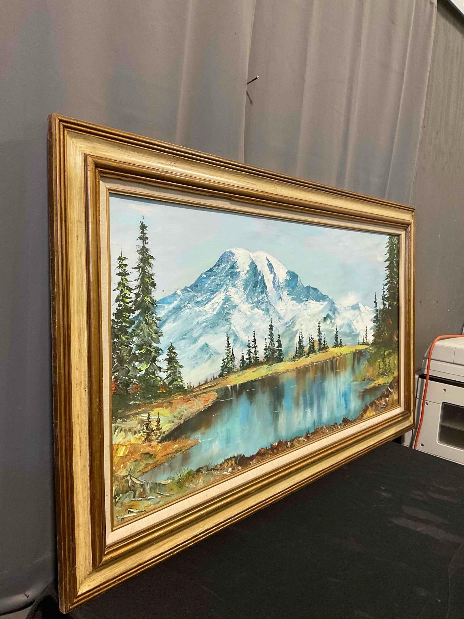 Vintage Framed Original Oil Painting of Mountain Lake, Signed by Artist Hazel Gibbons. See pics. - 3