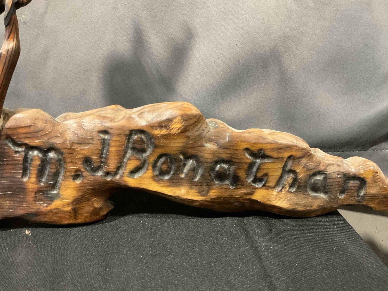 Vintage Elaborately Carved Wood Tree Decorative Wall Art. Signed by Artist M.J. Bonathan. - 6