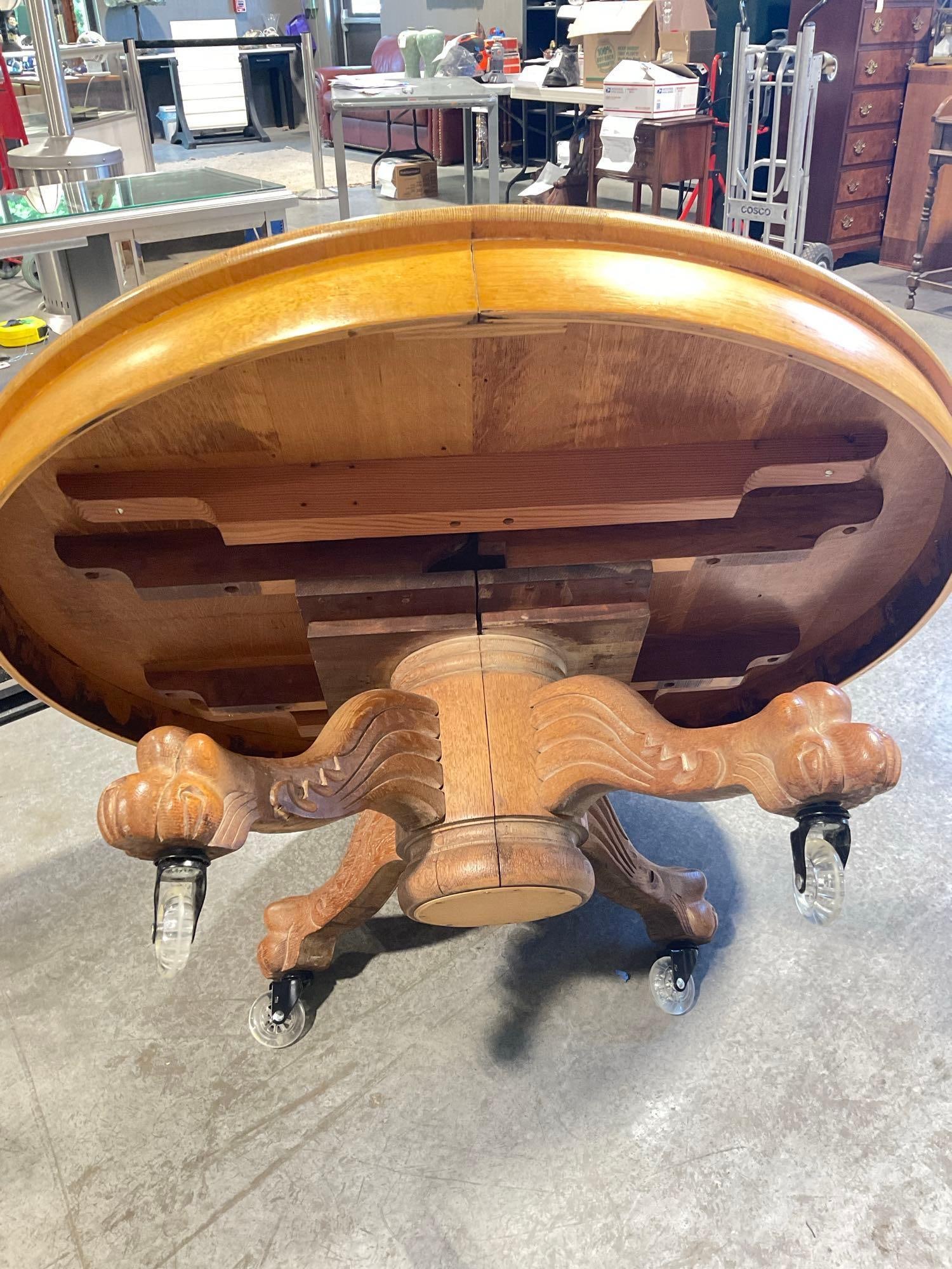 Antique Tiger oak light golden oak coffee table converted from a dining table in 1947 - 3