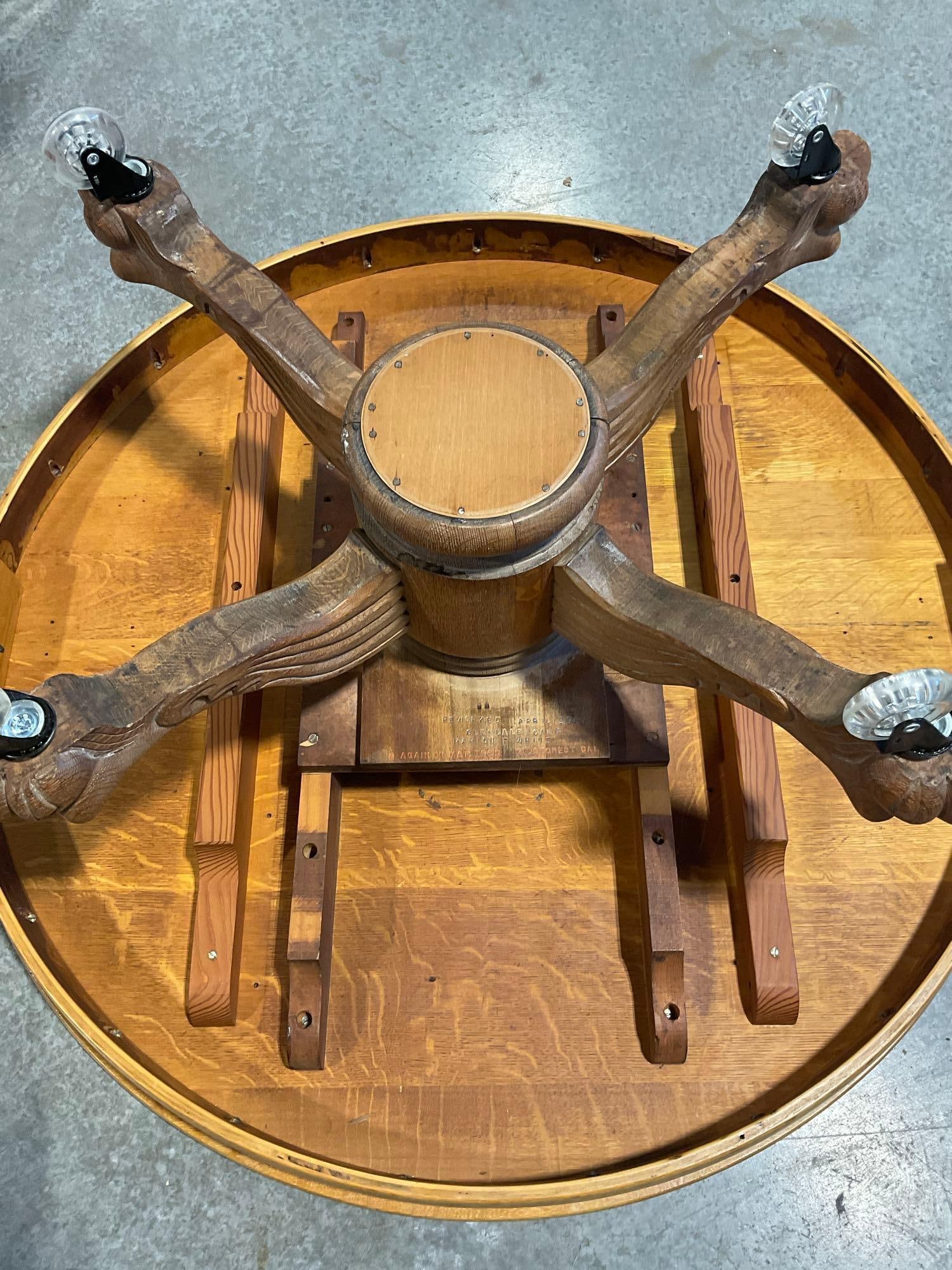 Antique Tiger oak light golden oak coffee table converted from a dining table in 1947 - 5