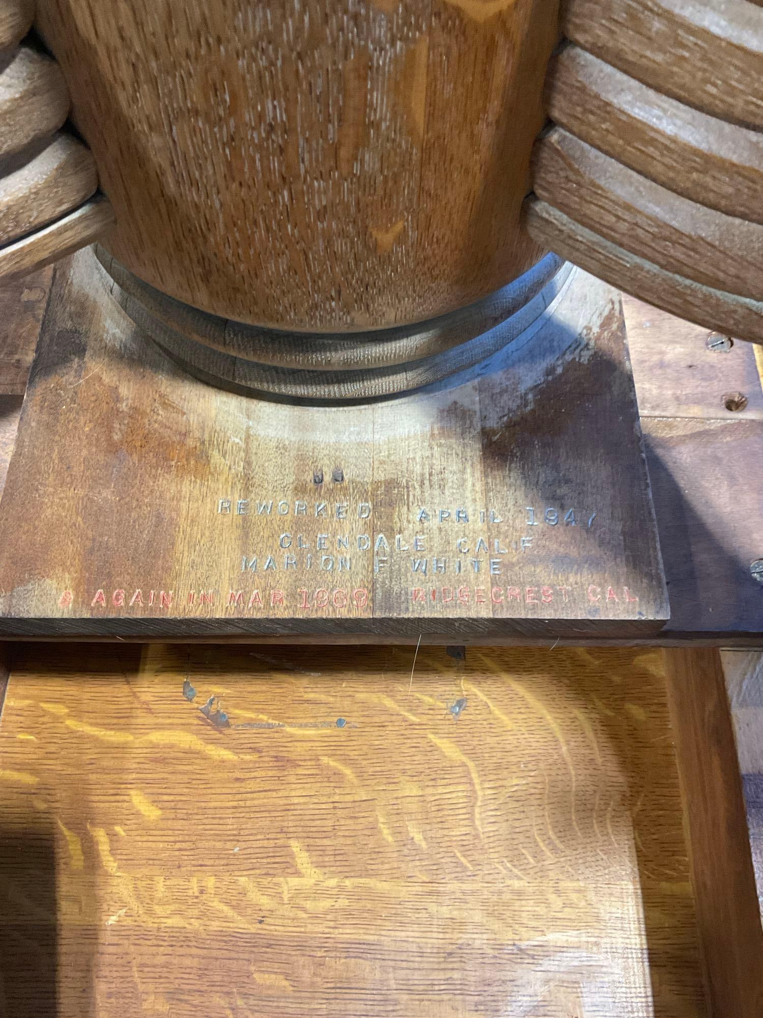 Antique Tiger oak light golden oak coffee table converted from a dining table in 1947 - 6