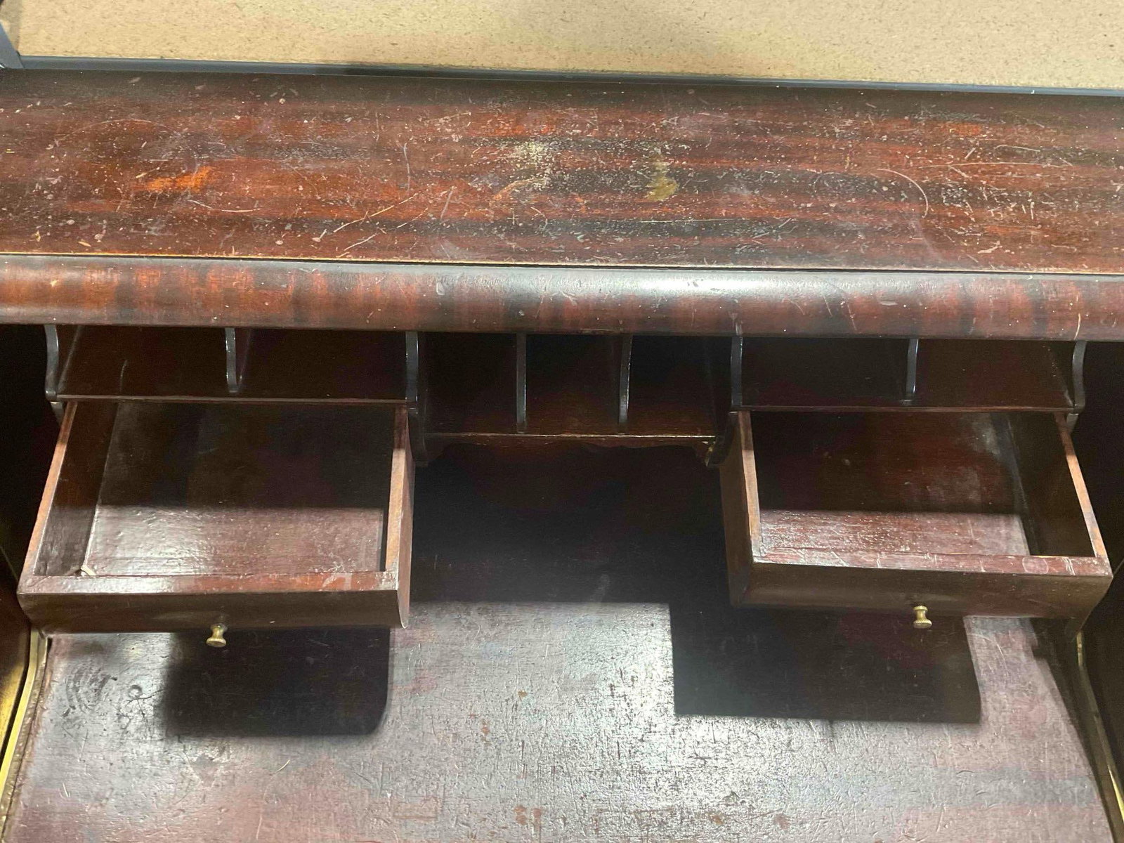 Antique Wooden Secretary Desk w/ Slant Top Writing Surface & 3 Drawers. Very Good Cond. - 6