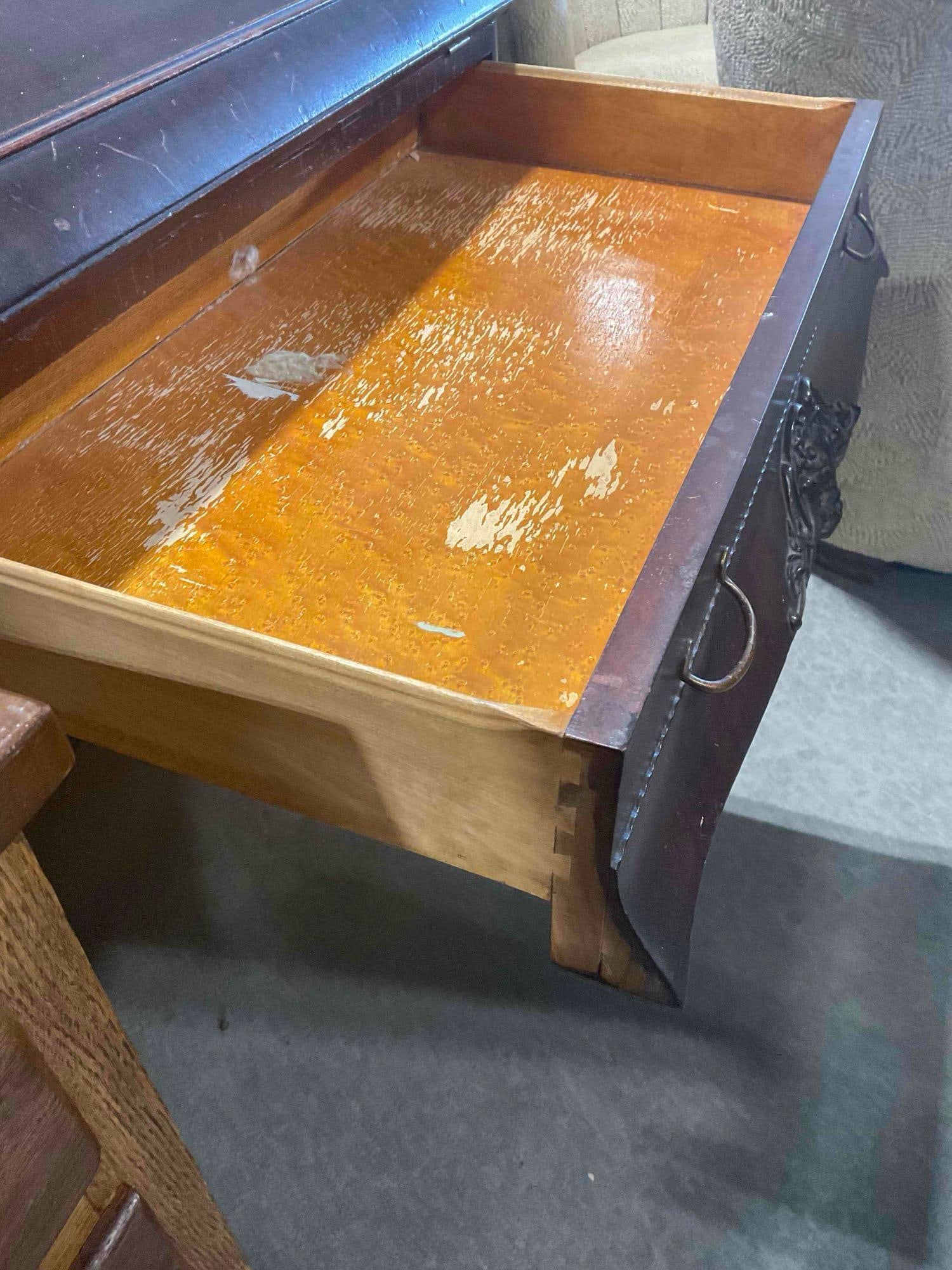 Antique Wooden Secretary Desk w/ Slant Top Writing Surface & 3 Drawers. Very Good Cond. - 8