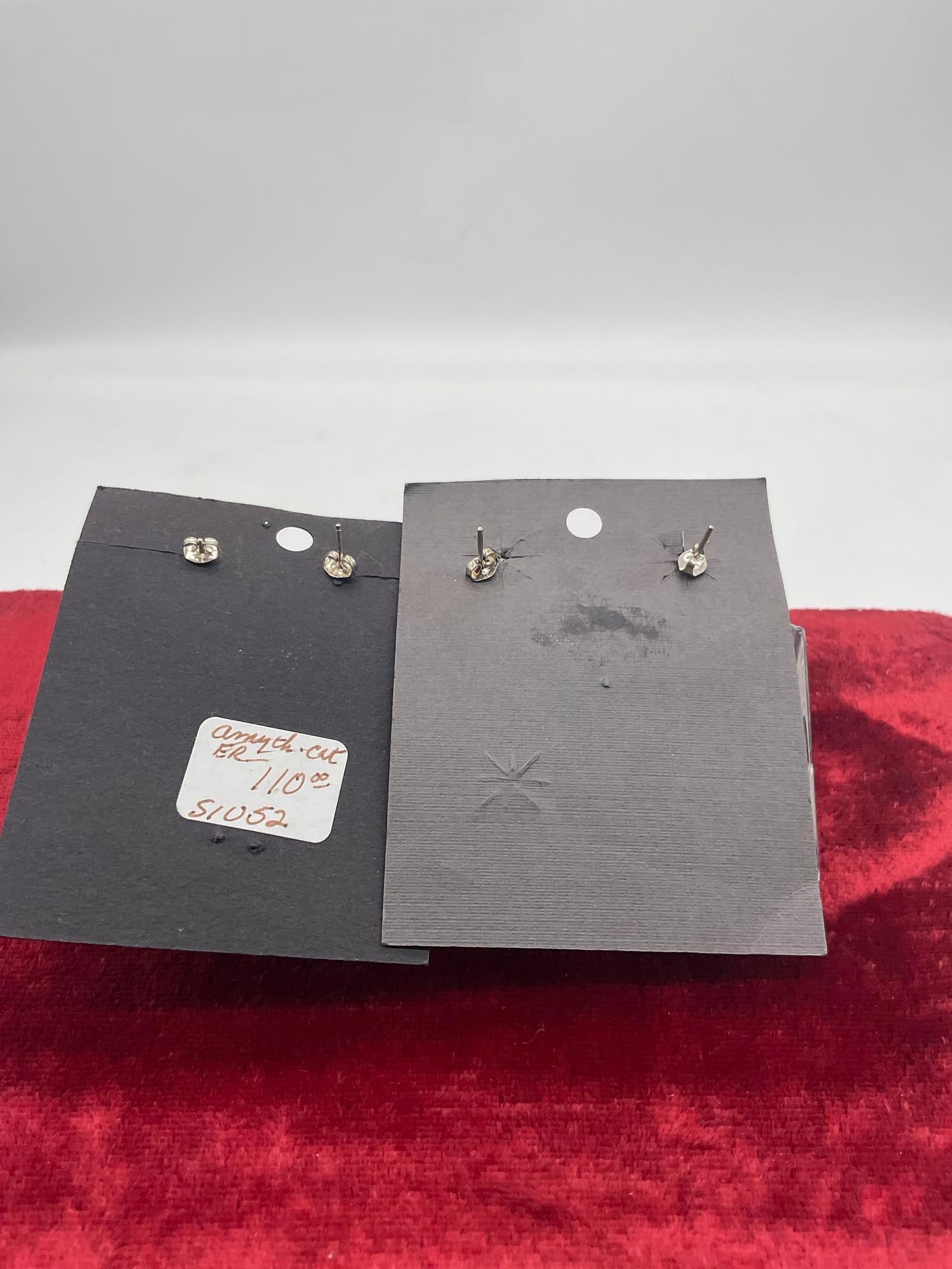 2x Pair of sterling silver Carol Felley Lioness / big cat earrings with onyx & amethyst stones - 4