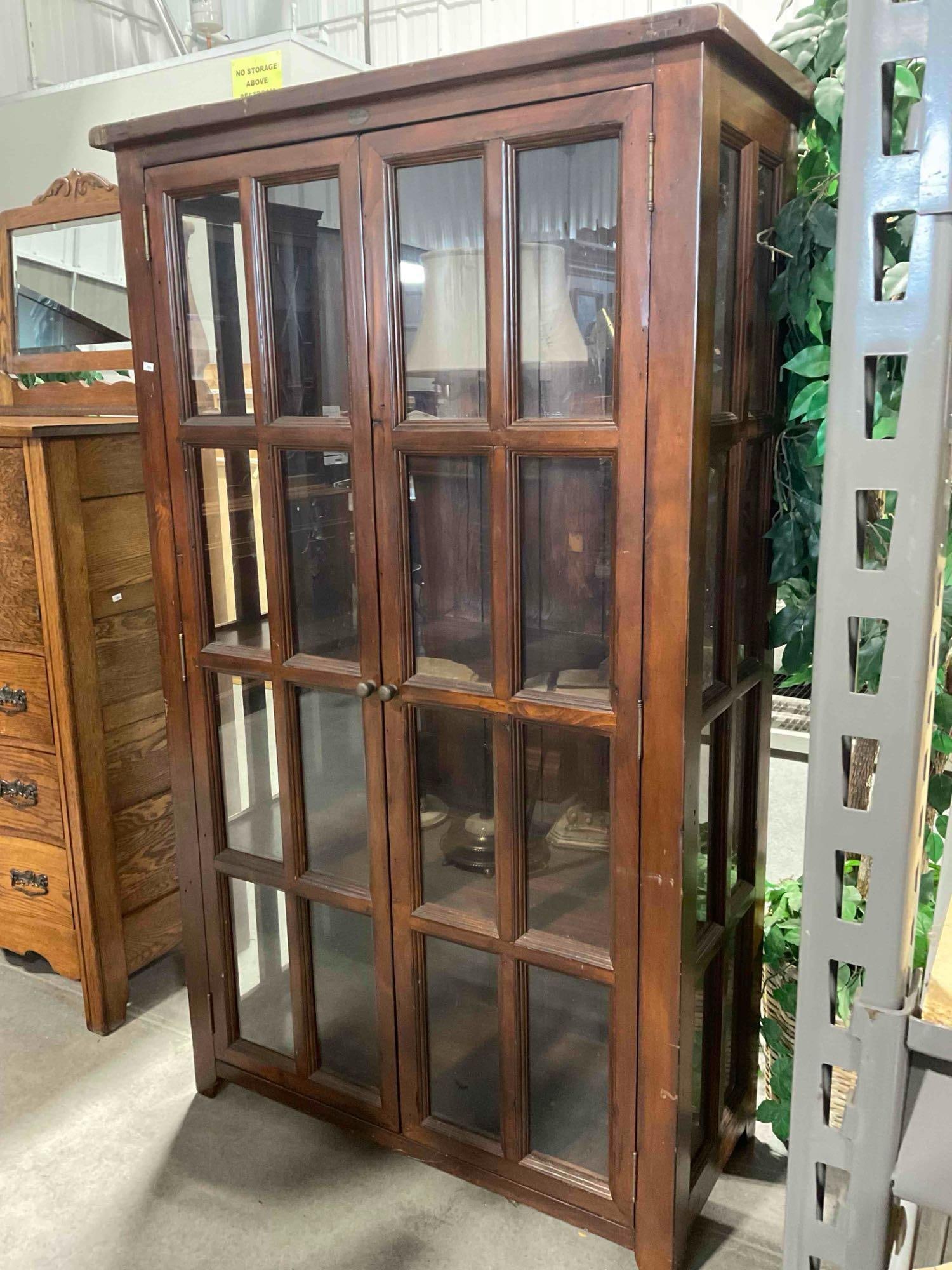 Irish Coast Collection Rustic Reclaimed Wood Glass Fronted China Hutch w/ Four Shelves. - 2