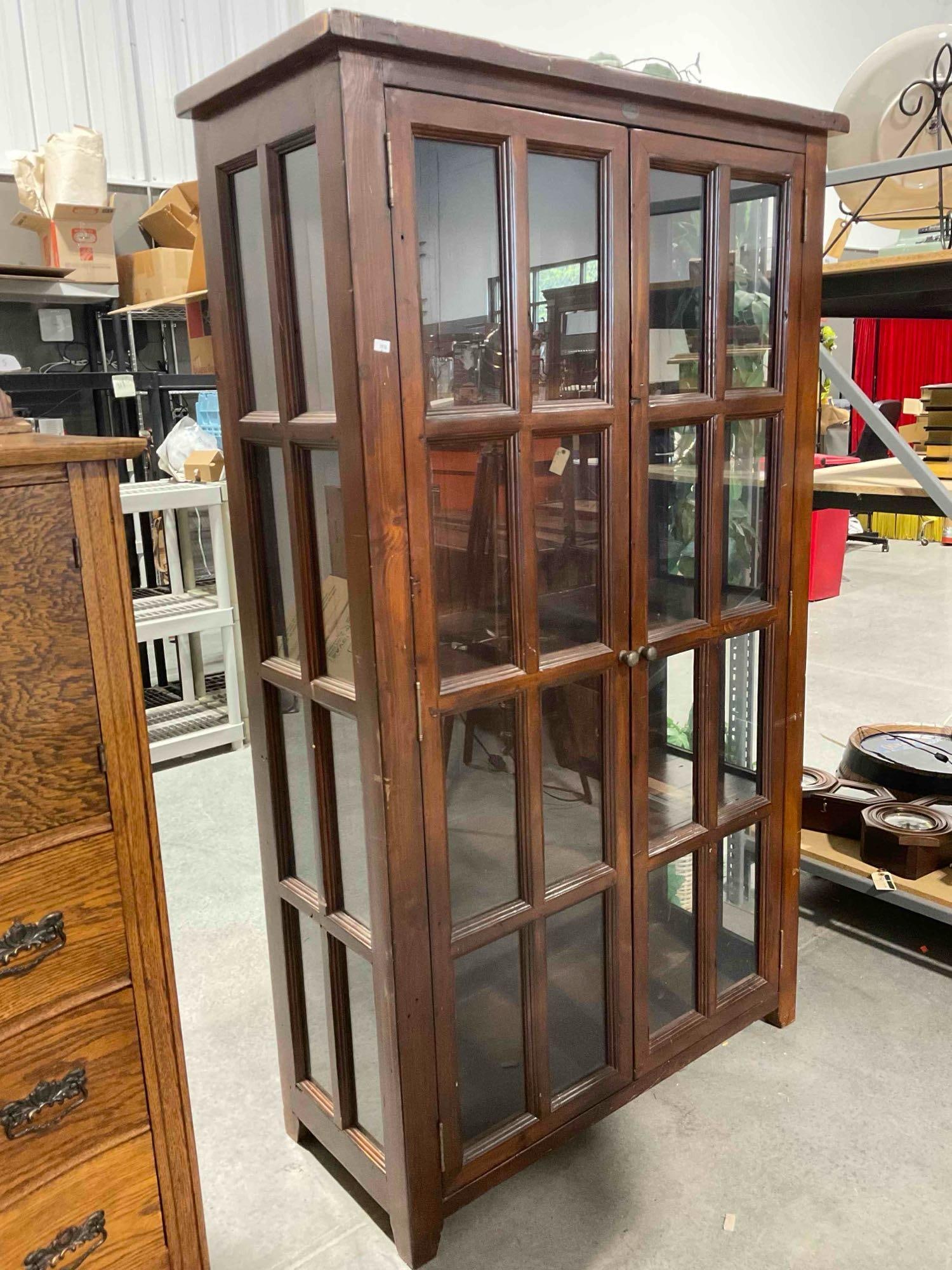 Irish Coast Collection Rustic Reclaimed Wood Glass Fronted China Hutch w/ Four Shelves. - 3