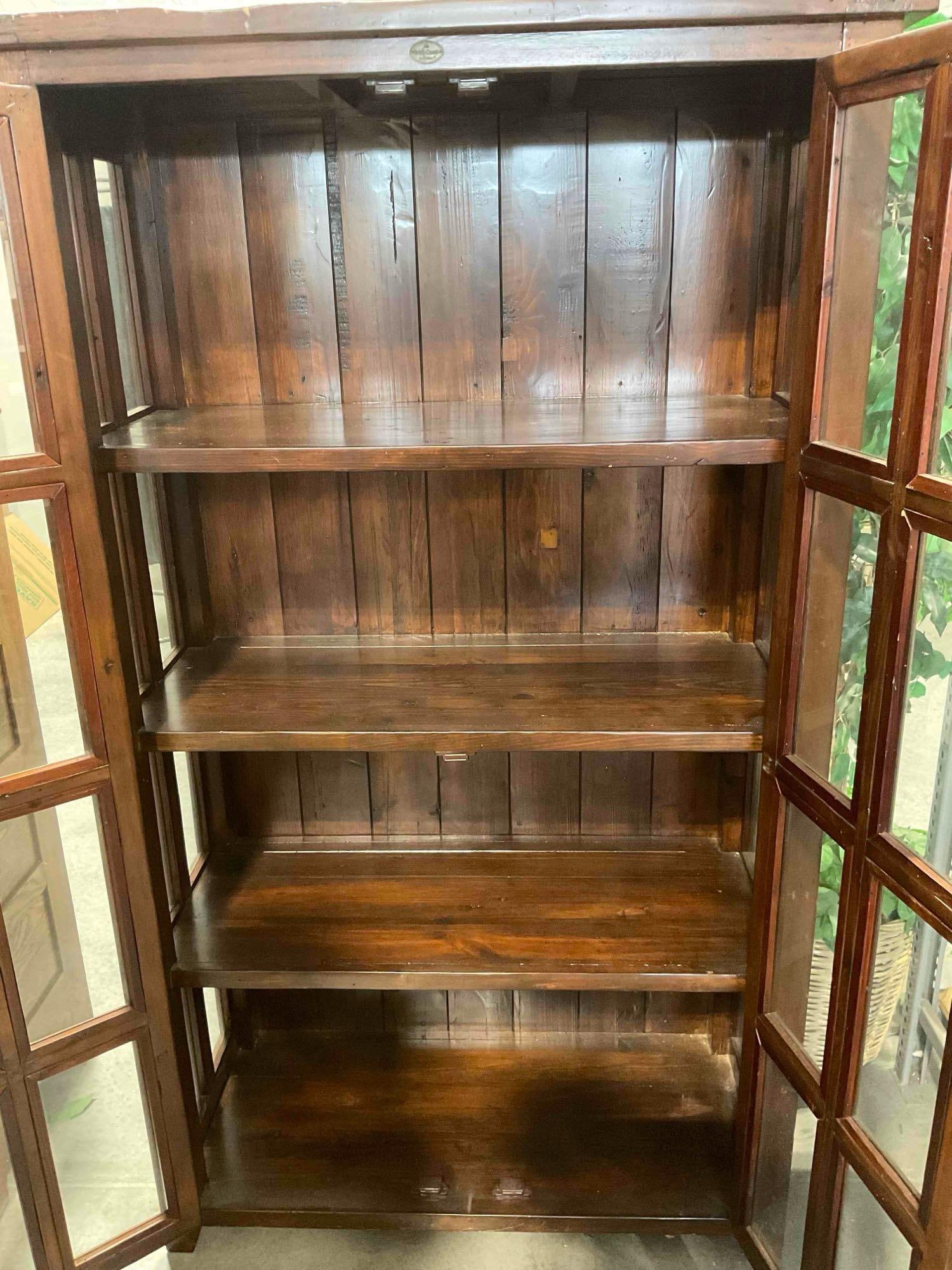 Irish Coast Collection Rustic Reclaimed Wood Glass Fronted China Hutch w/ Four Shelves. - 5