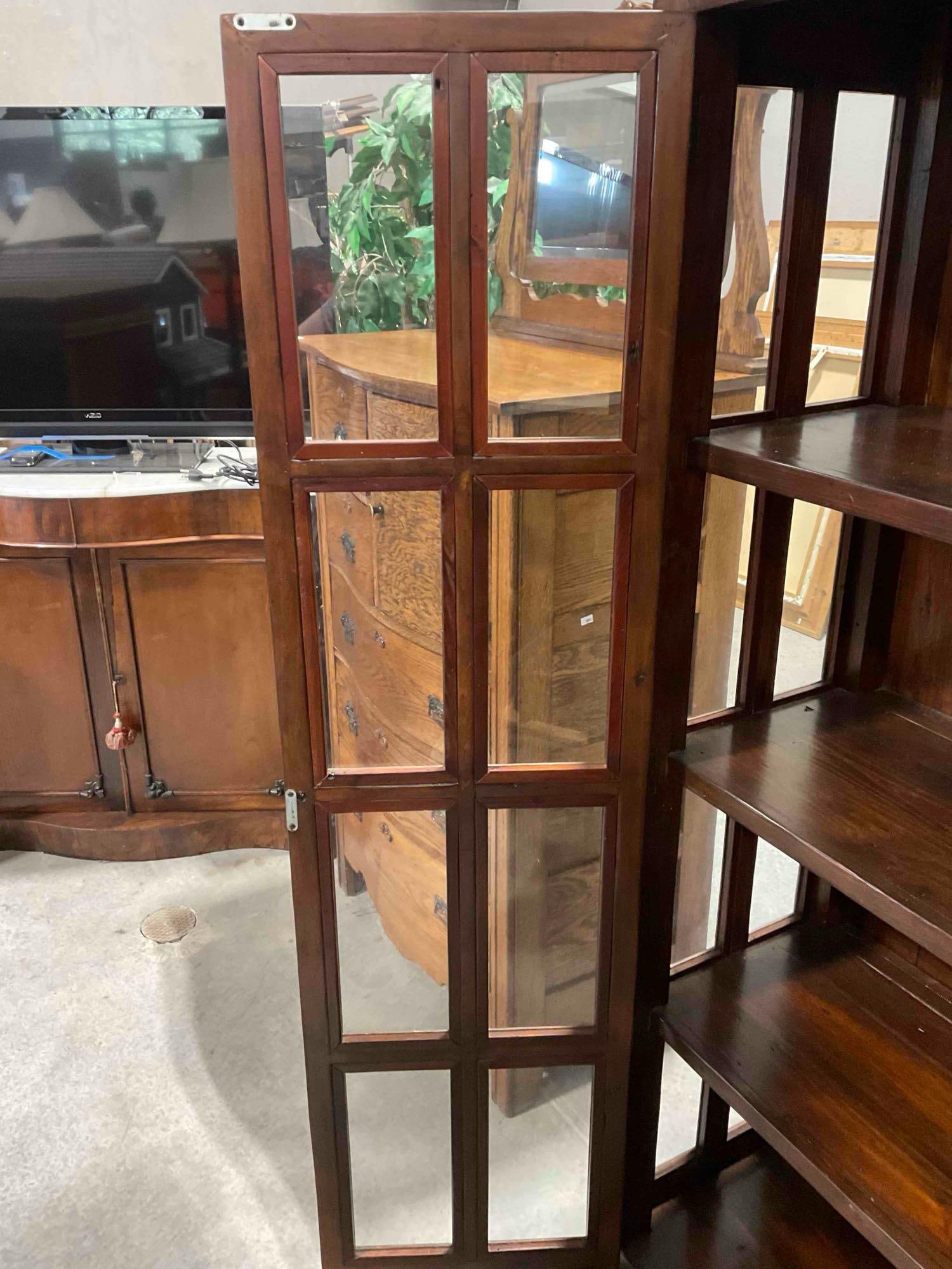 Irish Coast Collection Rustic Reclaimed Wood Glass Fronted China Hutch w/ Four Shelves. - 6
