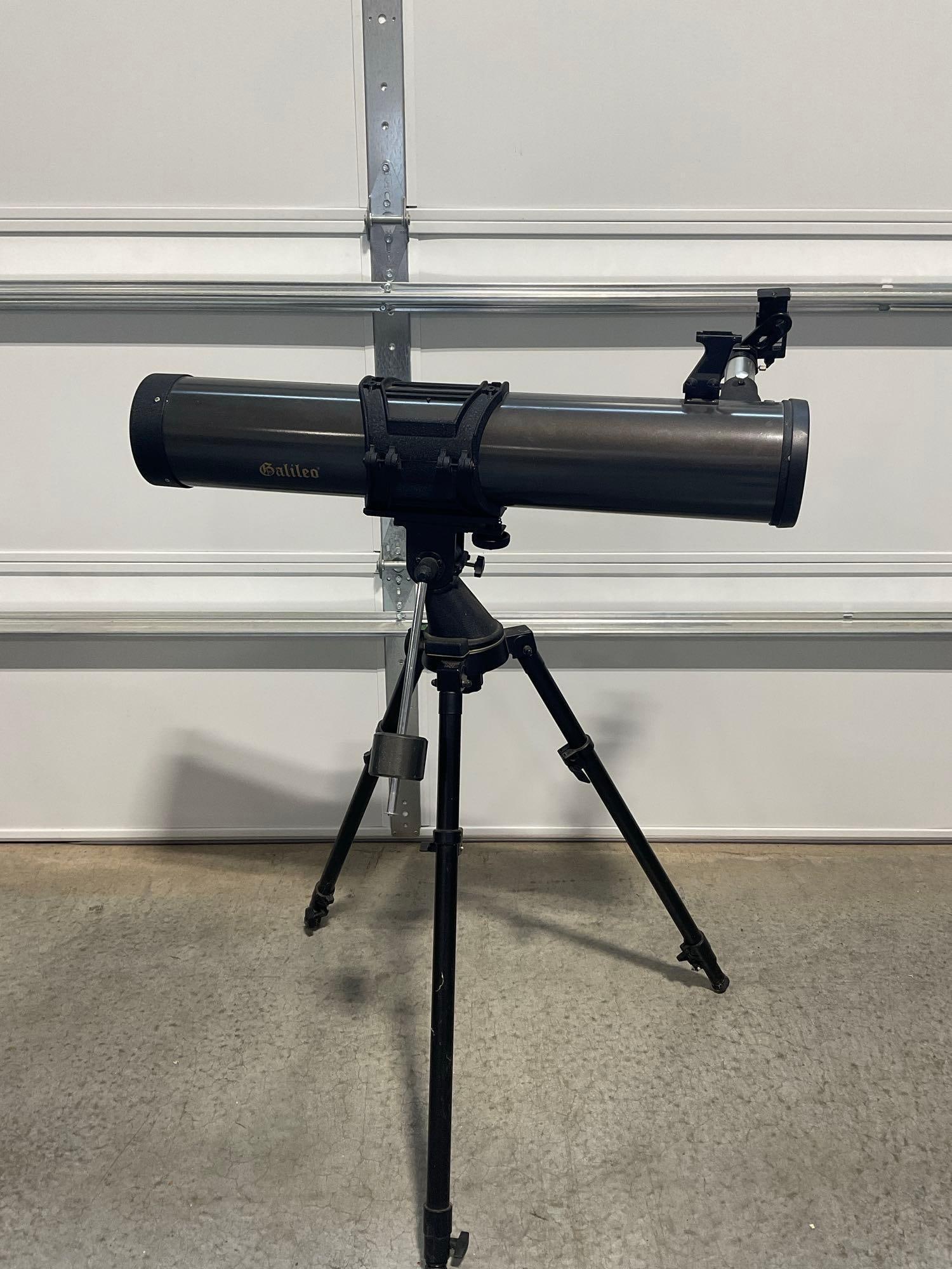 Galileo FS-102MOH Reflector F900 x 102mm Newtonian Reflector Telescope, w/tripod: Appears to be in good shape. The piece when folded measures approx 60h x 12w x 12d inches. See pics. E-5940 *Oversized shipping may apply*