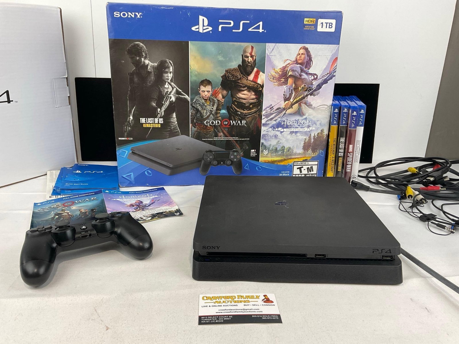 Sony PS4 1 TB w/1 Controller, 6 Games, 4 w/discs in cases, w/ cables in box (1 of 6)