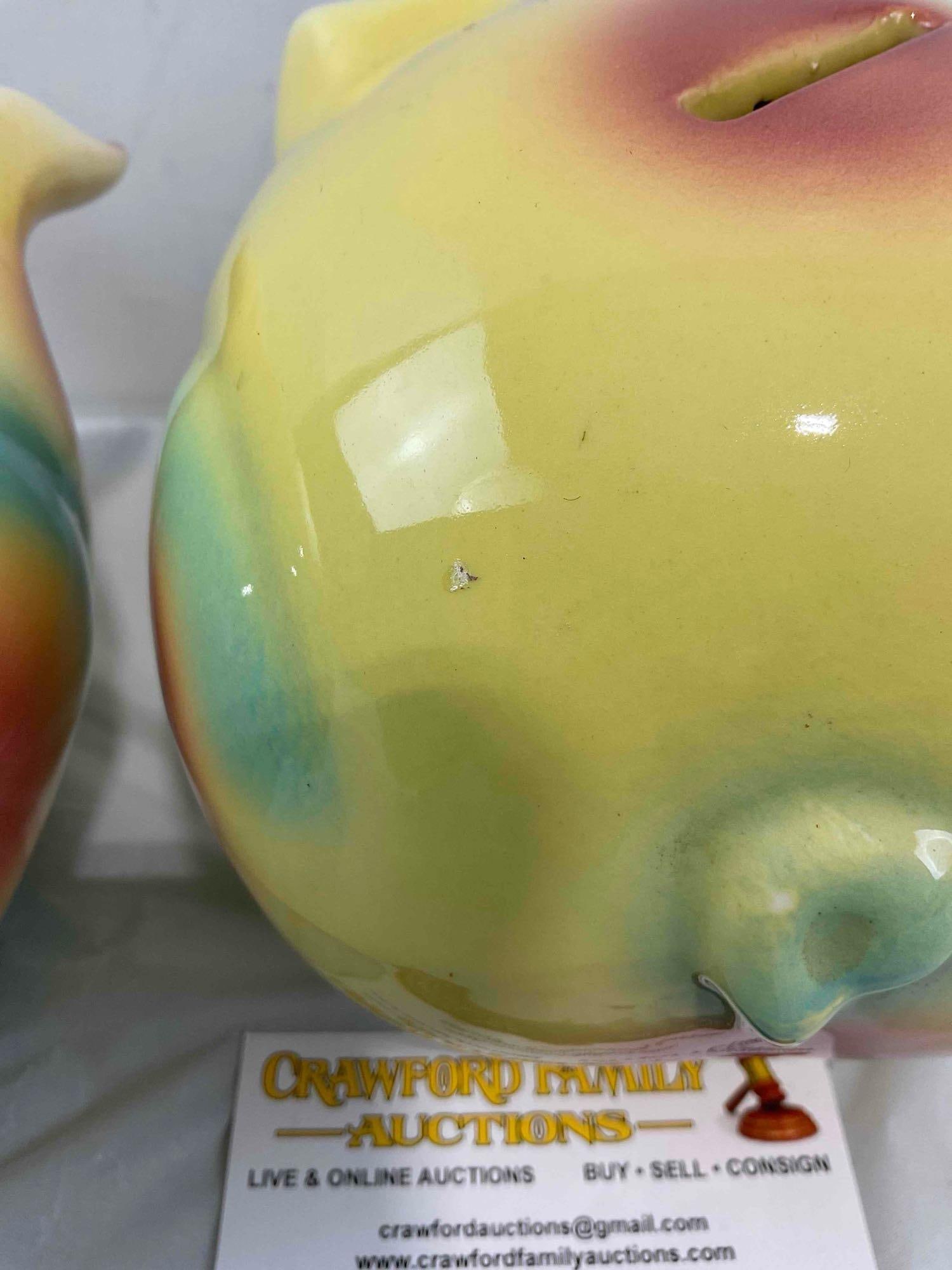 2 pcs Vintage Hull Corky Pig Ceramic Piggy Banks in Yellow/Blue/Pink Color w/ Corks. See pics. - 6