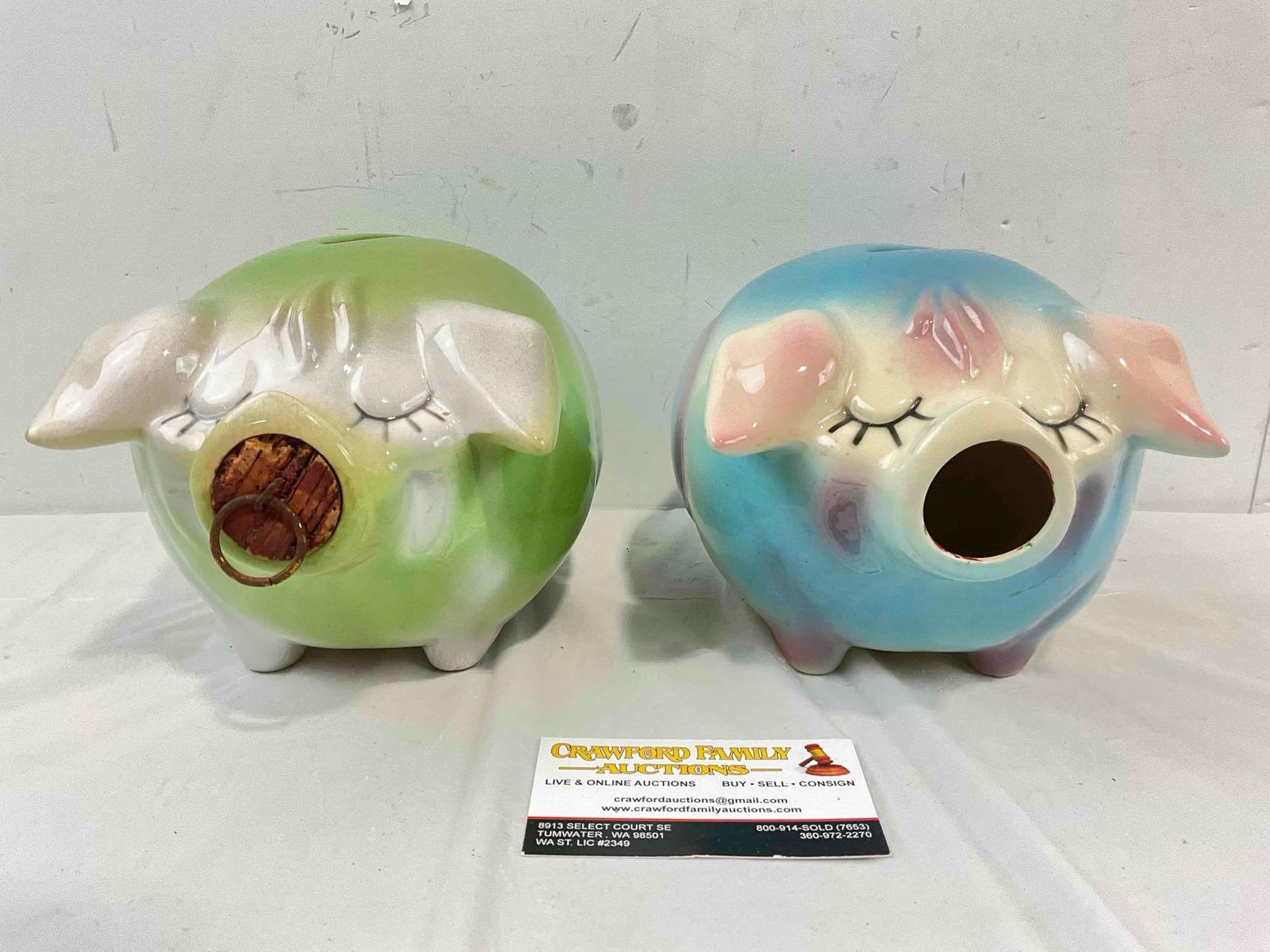2 pcs Vintage Hull Corky Pig Ceramic Piggy Banks in 2 Color Ways. Fair Condition. See pics. (1 of 8)