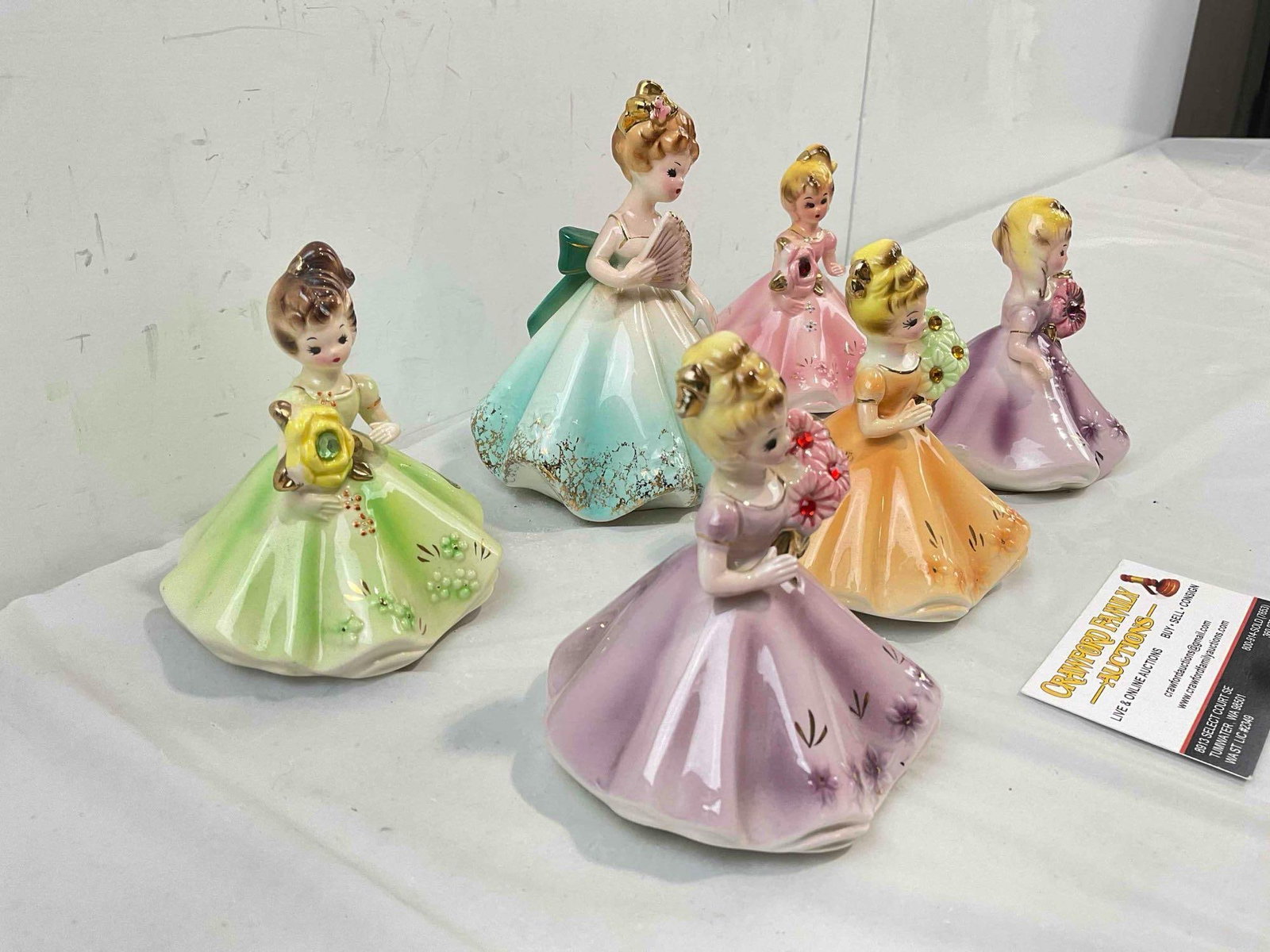6 pcs Vintage Josef Originals Ceramic Lady Figurines, incl. Birthstones for Jan, August & More! - 2